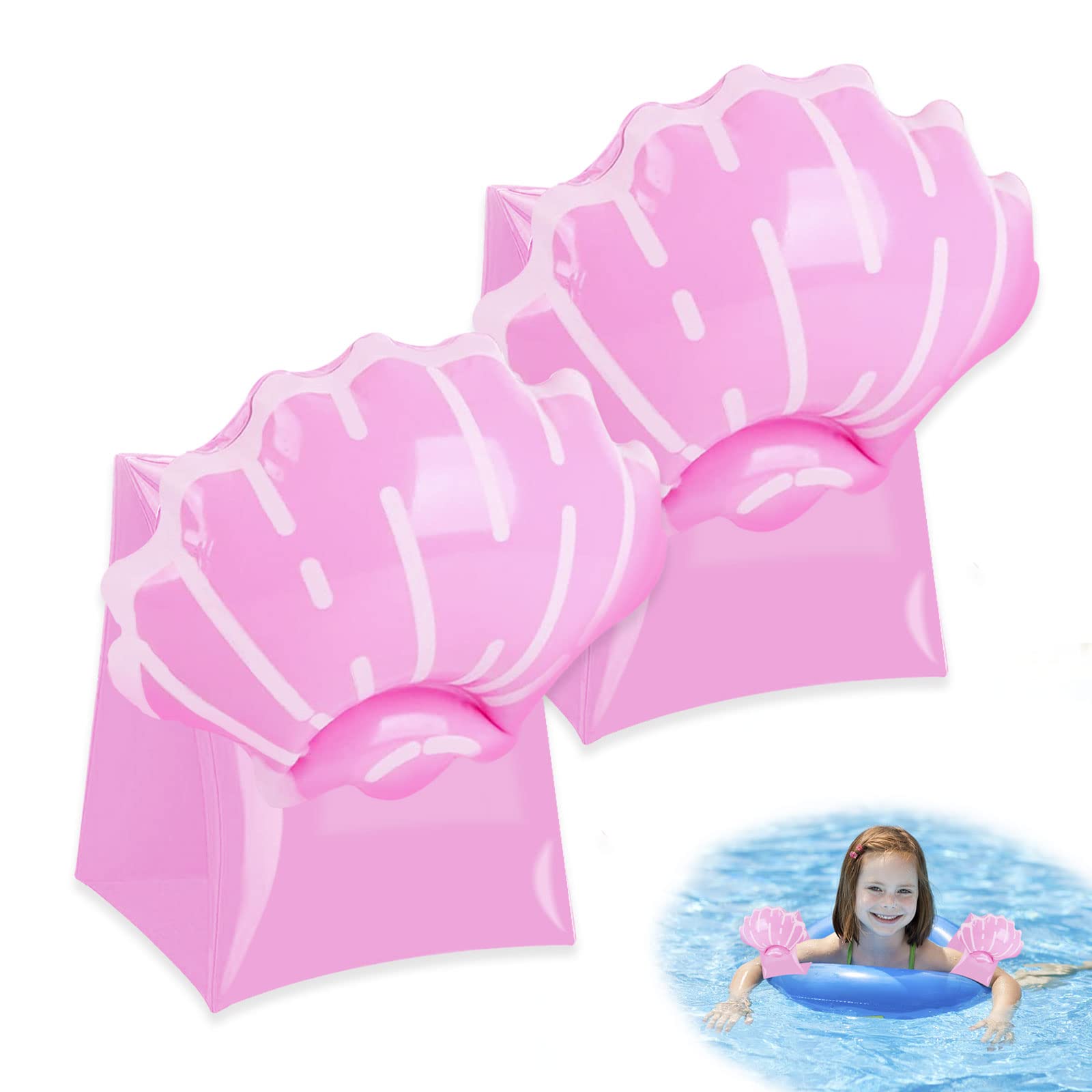 Swimiming Armbands for Kids, Inflatable Float Ring Pool Floatation Arm Sleeves Fun Water Toys Accessories for 3-8 Years Old Boys Girls Children Training Learning Aids-Shell
