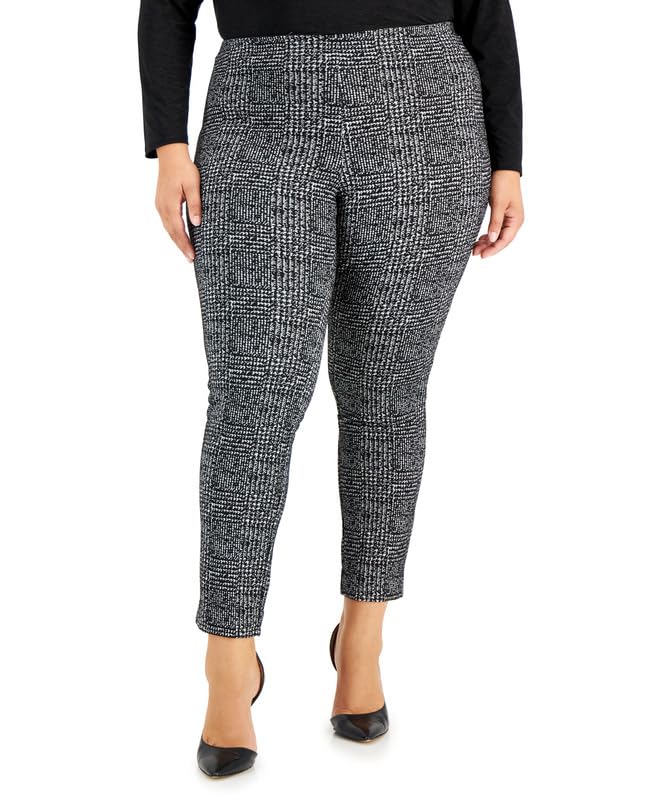 Anne Klein Women's Plus Size Slim-Leg Ankle Pants (Anne Black/Anne White, 0X)