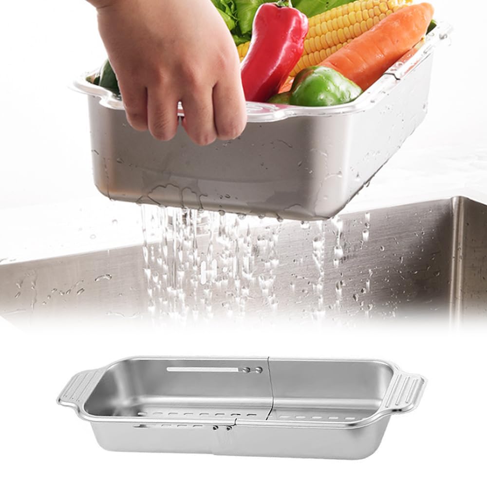 Scolapasta estensibile e retrattile, in acciaio inox, per scolare pasta, verdure, frutta (34,2 cm)