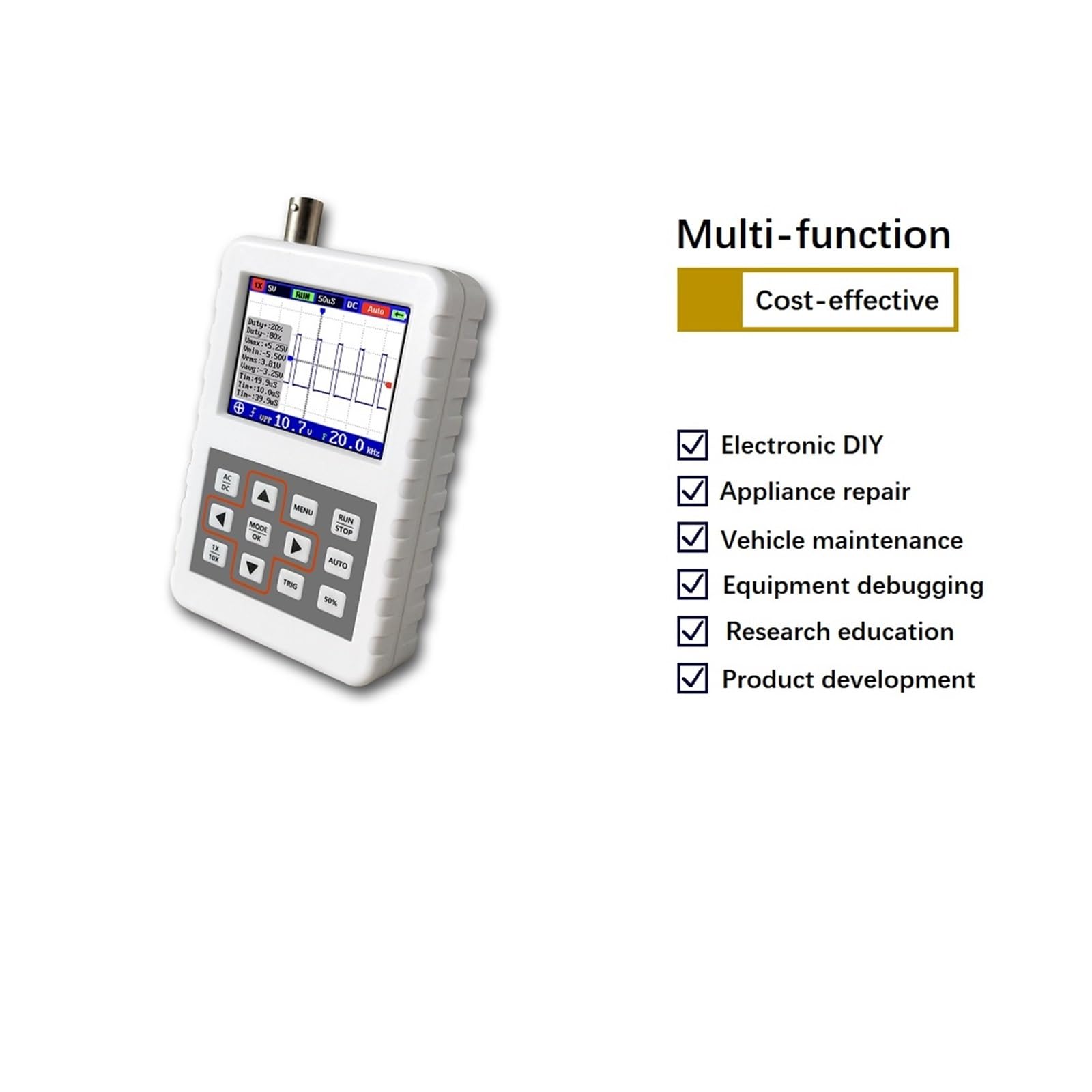 Mini oscilloscope numérique portable portable bande passante 5M taux d'échantillonnage 20MSps