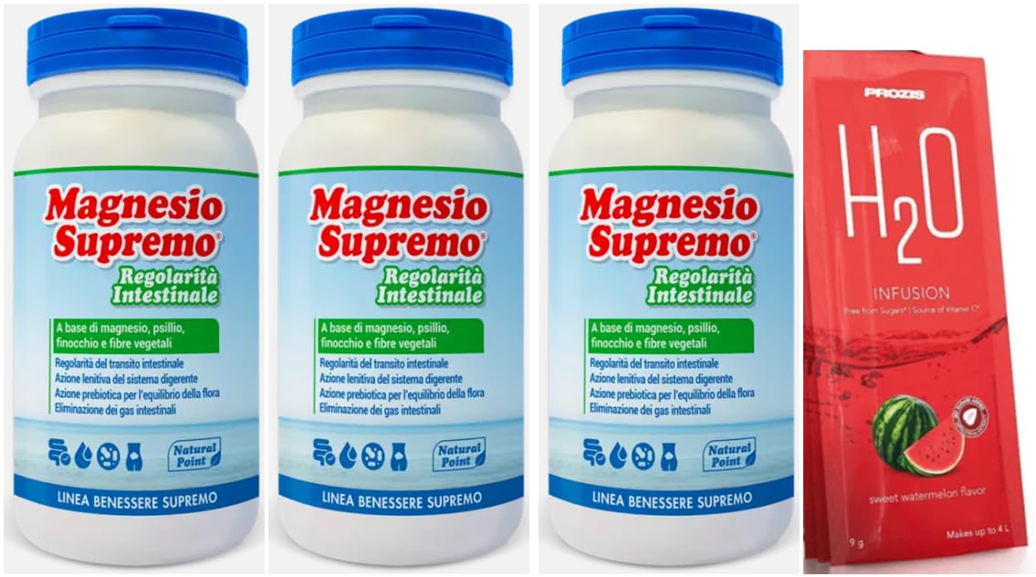 Magnesio Supremo Regularidad 450 gramos (3 x 150 gramos) + H2O - Fórmula con hinojo, Fibras de Guar, Psyllium - Sin gluten. Sin lactosa