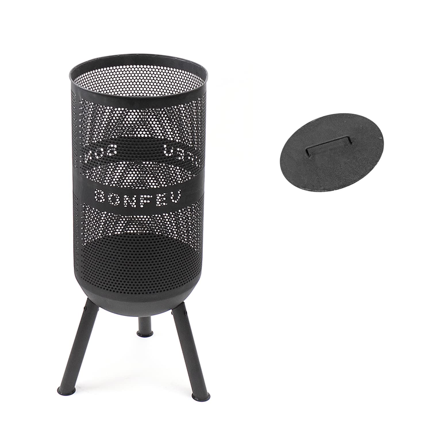 BonFeu Bonves Ø 34cm Black - Fire Basket for the Garden - Fire Barrel & Fire Pit - Fire Bowl Fire Basket Made of Sturdy Steel - With Grill Grate & Poker for Cooking - Fire Basket with Grill Grate
