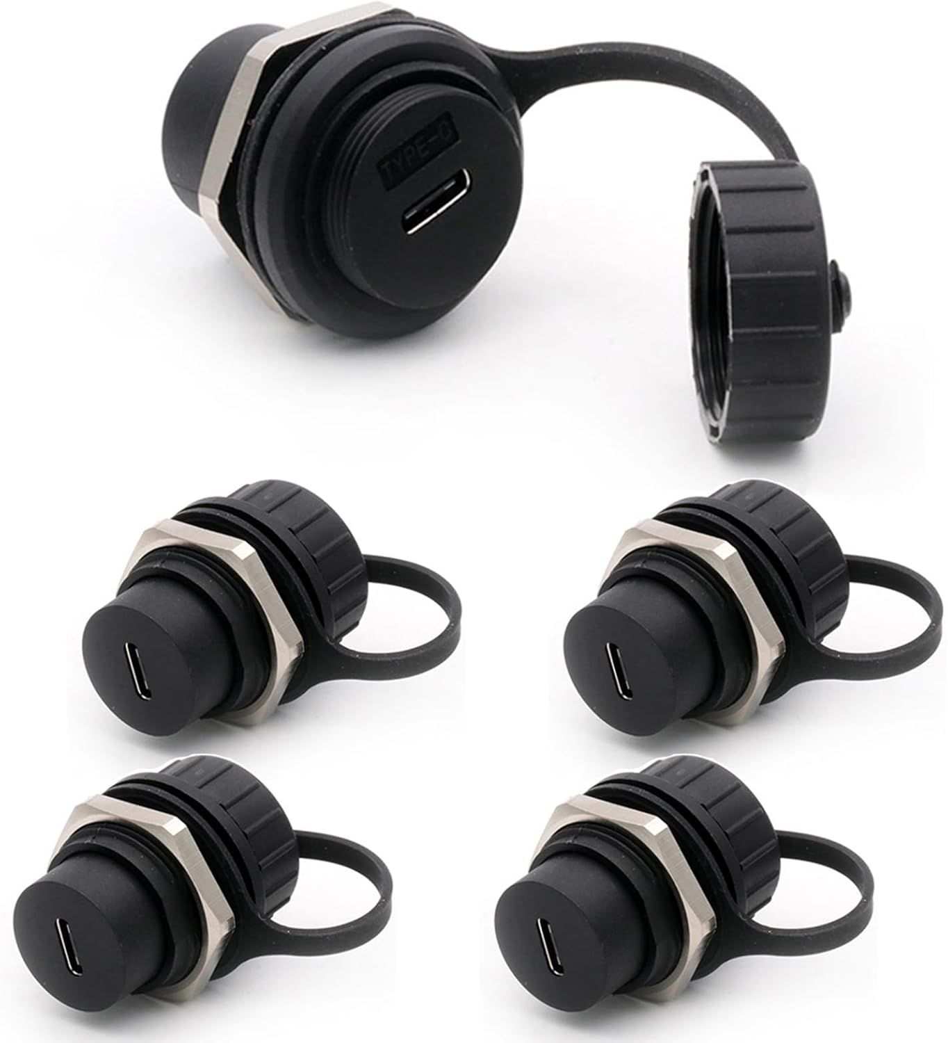 PENGLIN 5PCS Waterproof USB C 3.1 Panel Mount Coupler, Type C Female to Female Extension Adapter for PC, Laptop, Power Bank, Smartphones, Tablets