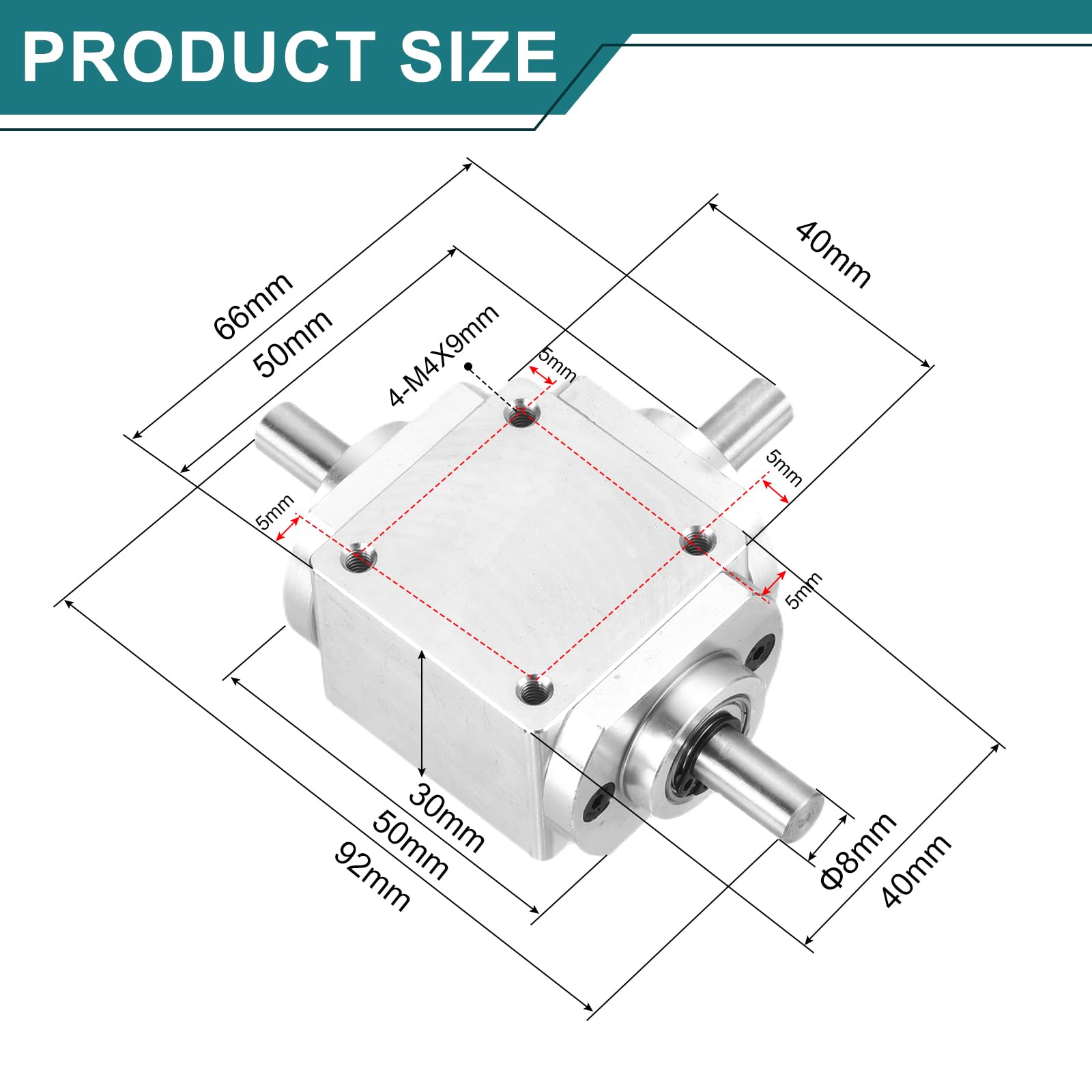 sourcing map Getriebe, 90 Grad rechtwinkliges Kegelgetriebe, 1:1 Rückwärtsgang, Doppelausgangswelle, 1 Modul, 20 Zähne, Kegelrad, Aluminiumrahmen, einfaches mechanisches DIY-Modul, 8 mm Schaft, 92 x