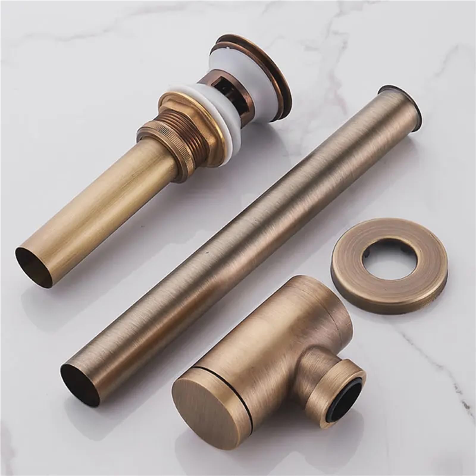 Sifón redondo de latón for baño, kit sifón ajustable for lavabo con desagüe emergente Para Lavabo De Baño y Lavabo(With Overflow Drain)