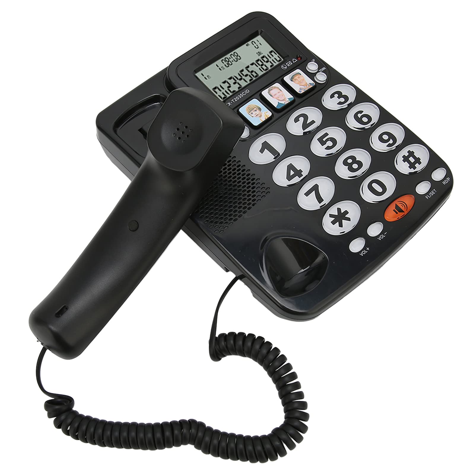 Telefono con Filo da Tavolo, Memorizzazione del Numero ID Chiamante Display LCD Tasti di Scelta Rapida Suoneria Regolabile, con Pulsante Indicatore Telefono Fisso, per Anziani Casa Hotel Ufficio(Nero)