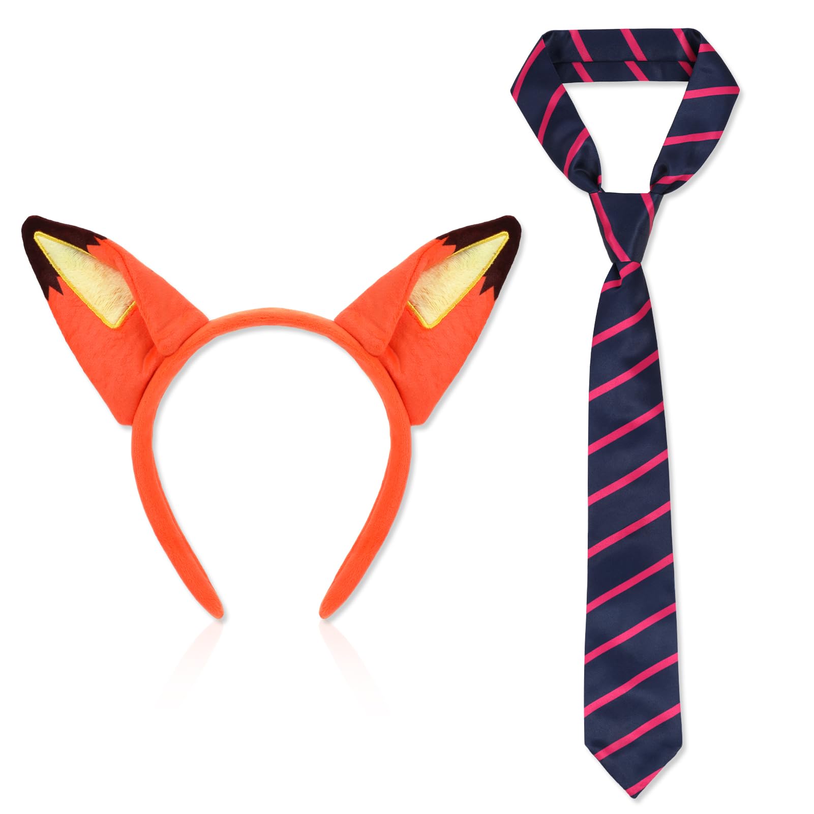 MWOOT Karnevalskostüm, Fuchs Ohren Haarreif, Fuchsohren Cosplay Set, Fuchskostüm mit Gestreifter Krawatte für Halloween, Cosplay, Geburtstagsfeier Zubehör