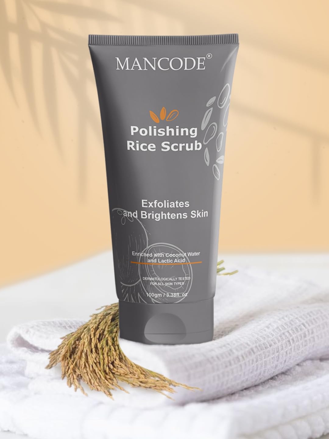 Mancode Polishing Rice Scrub for Oil Control, unclogs your pores help to Brighten Skin Face scrub 100gm