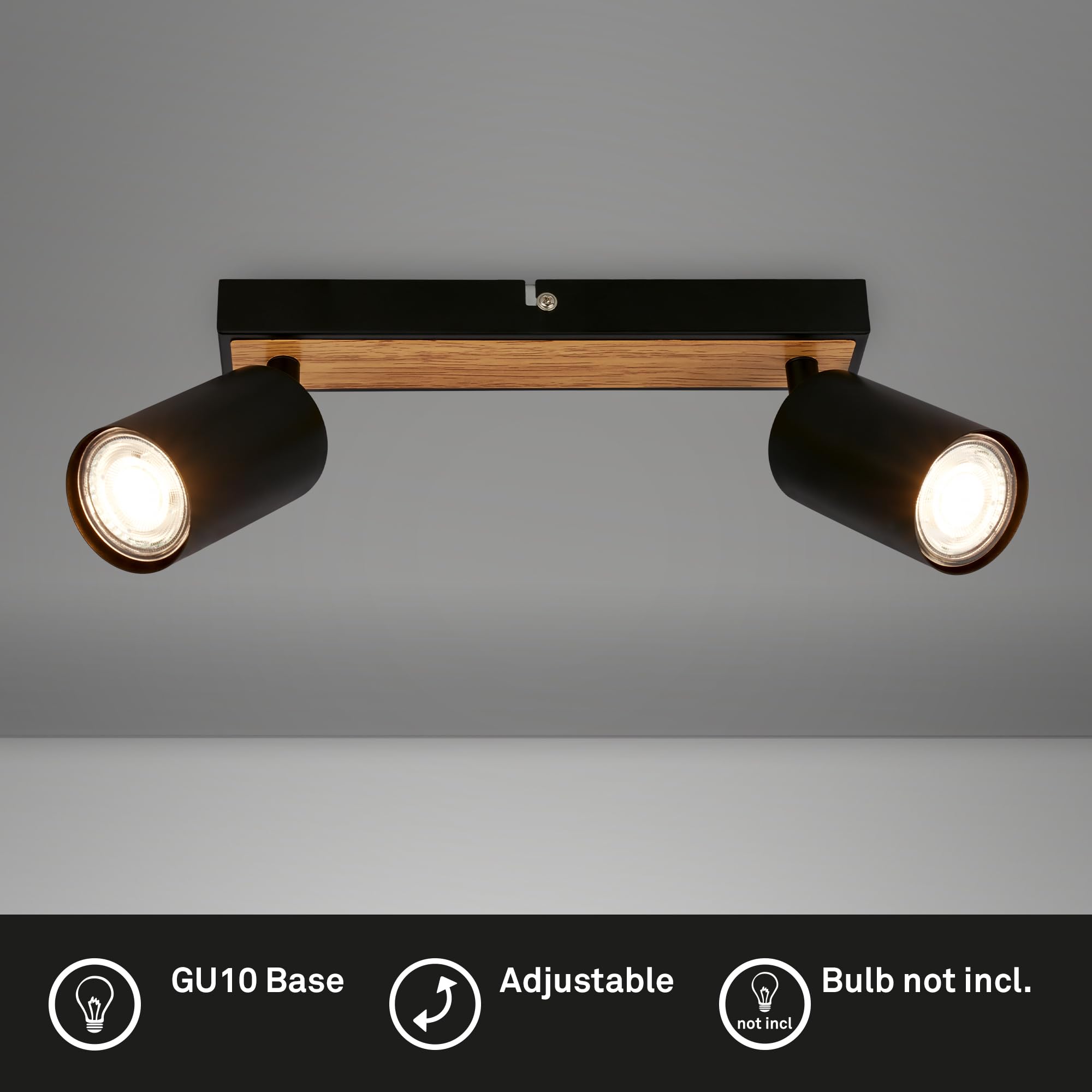 BRILONER - Lampa sufitowa obrotowa GU10, maks. 9W, reflektor do salonu, sypialni, kuchni, 25,5 cm, czarne drewno – styl vintage i nowoczesna technologia