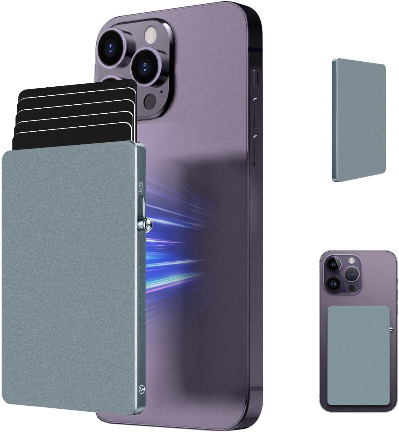 MPVWALT Porte-cartes magnétique pour portefeuille MagSafe, pop-up fin en métal minimaliste pour téléphone, Gris - Portefeuille fin, Minimaliste