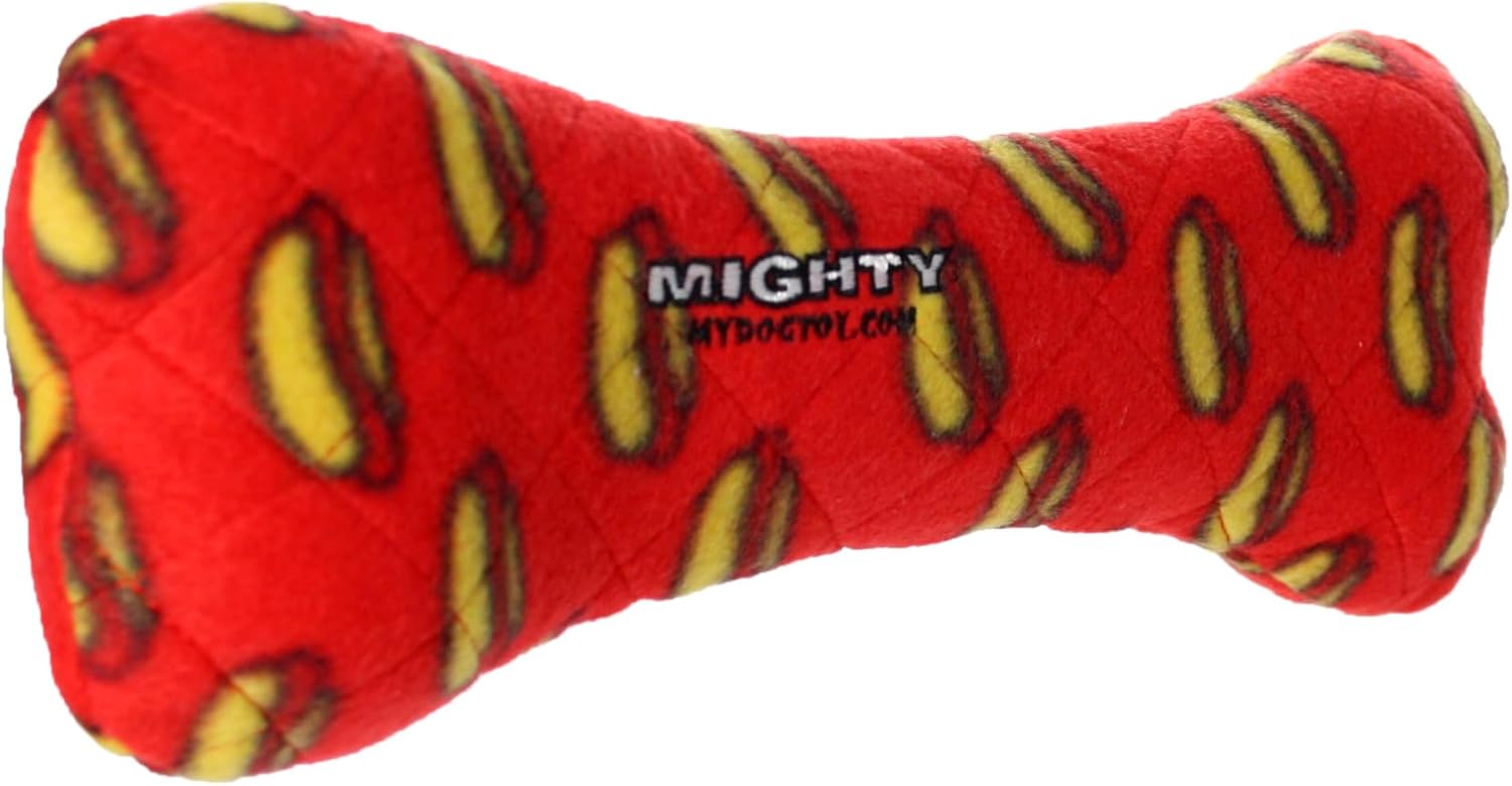 MIGHTY- No Stuff Bone-Red– Squeaky Plastic Core. 2-in-1 Toy. Made Durable & Floats, Strong & Tough. Interactive Play Dog Toy (Tug, Toss & Fetch)