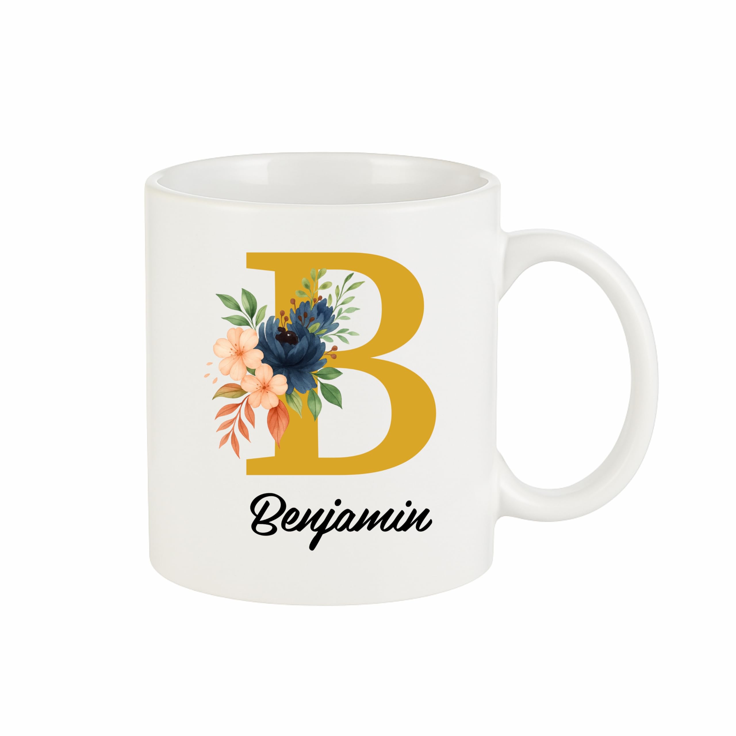 PrintWink Personalised Initial Floral Mug | 11oz Custom Coffee Mug | Ceramic Cup for Mum, Dad, Friends | Personalised Gift for Mother’s Day, Birthday, Wedding, Anniversary & More | Gold
