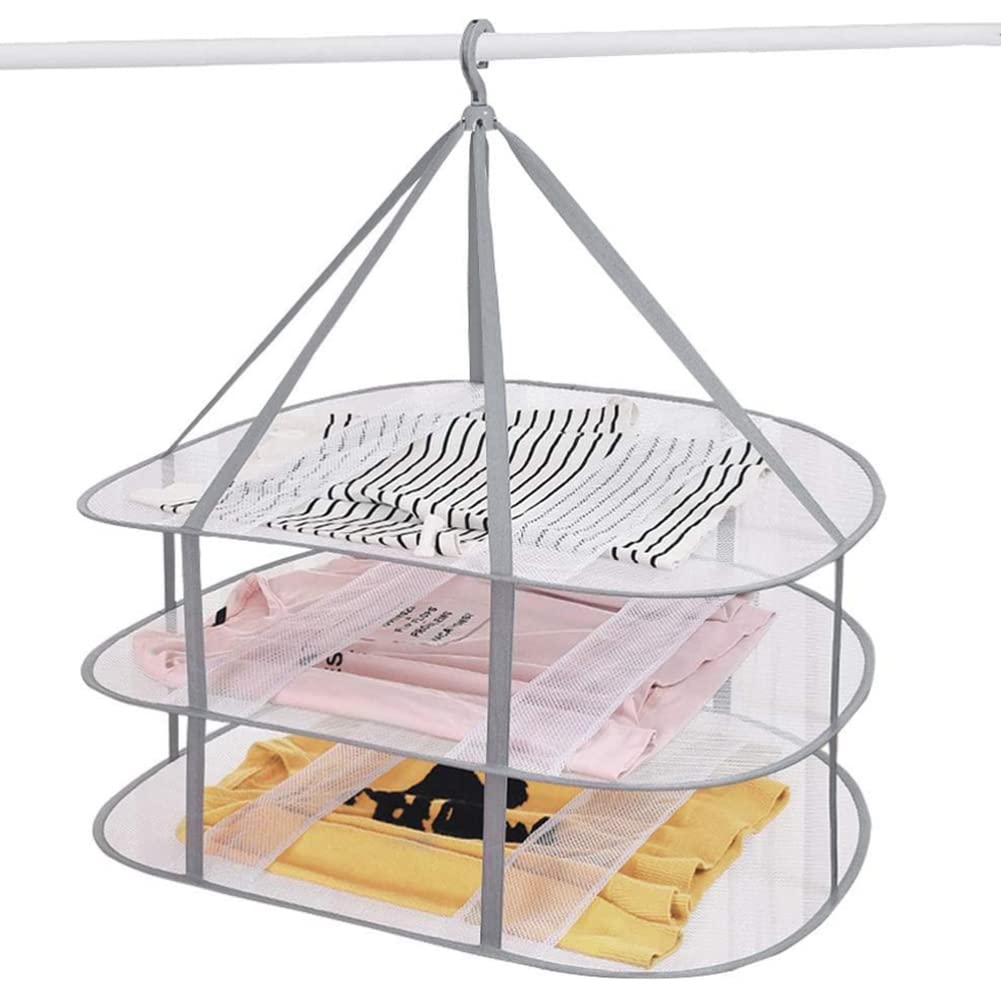 Rafornty 3-Tier Sweater Drying Rack Hanging Clothes Hanging Dryer Laundry Mesh Drying Rack, Foldable Clothing Dryer