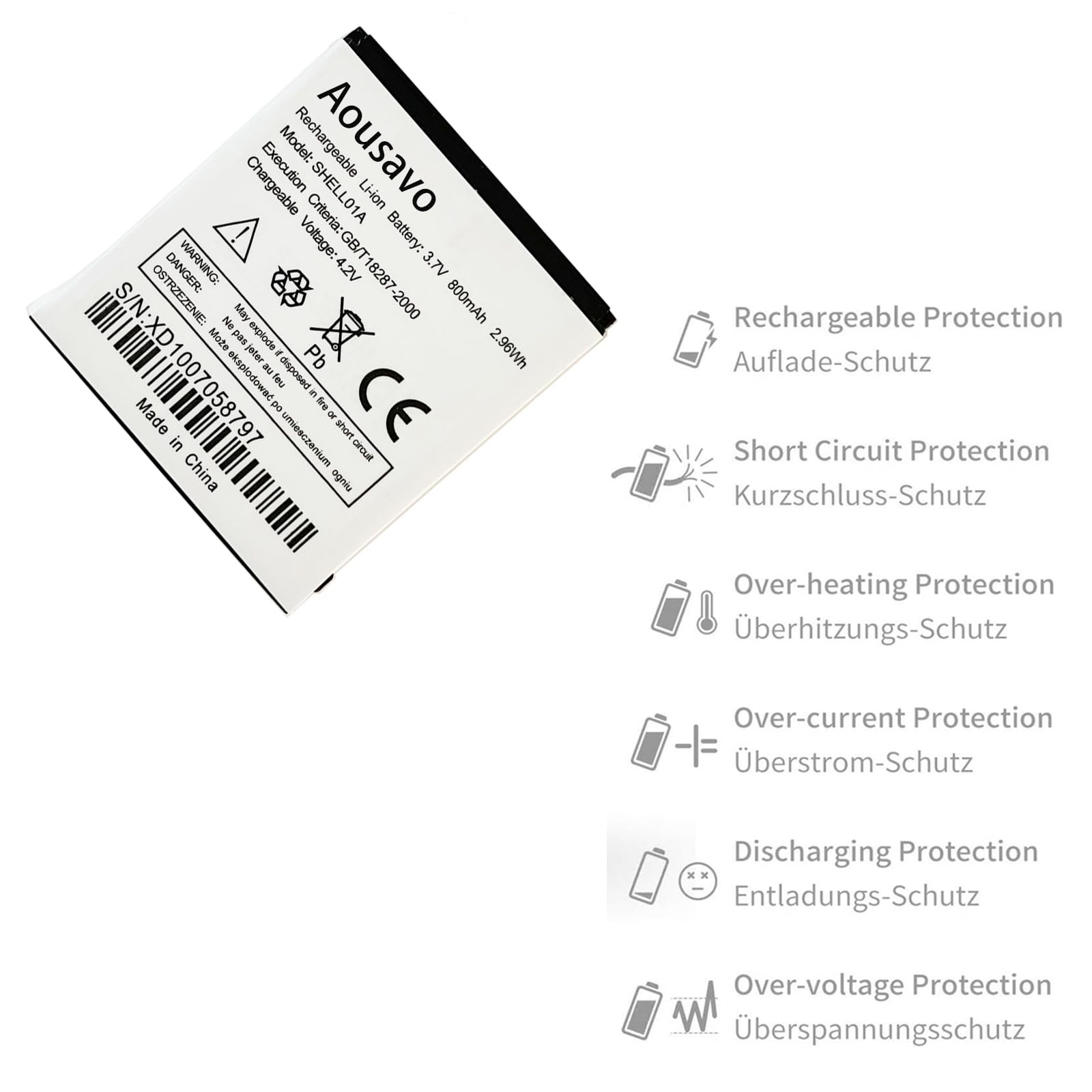 Nikon D 610 Batería Original Doro SHELL01A 800mAh - Para Móviles 605, 610, 611, 612, 632, 622, 520X, 409, 410 Batería SHELL01A 800mAh