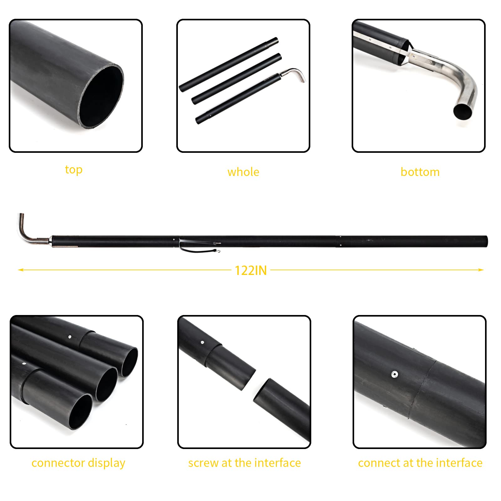 Genturi RV Generator Exhaust Venting System Part Black Muffler Pipe Extension Kit