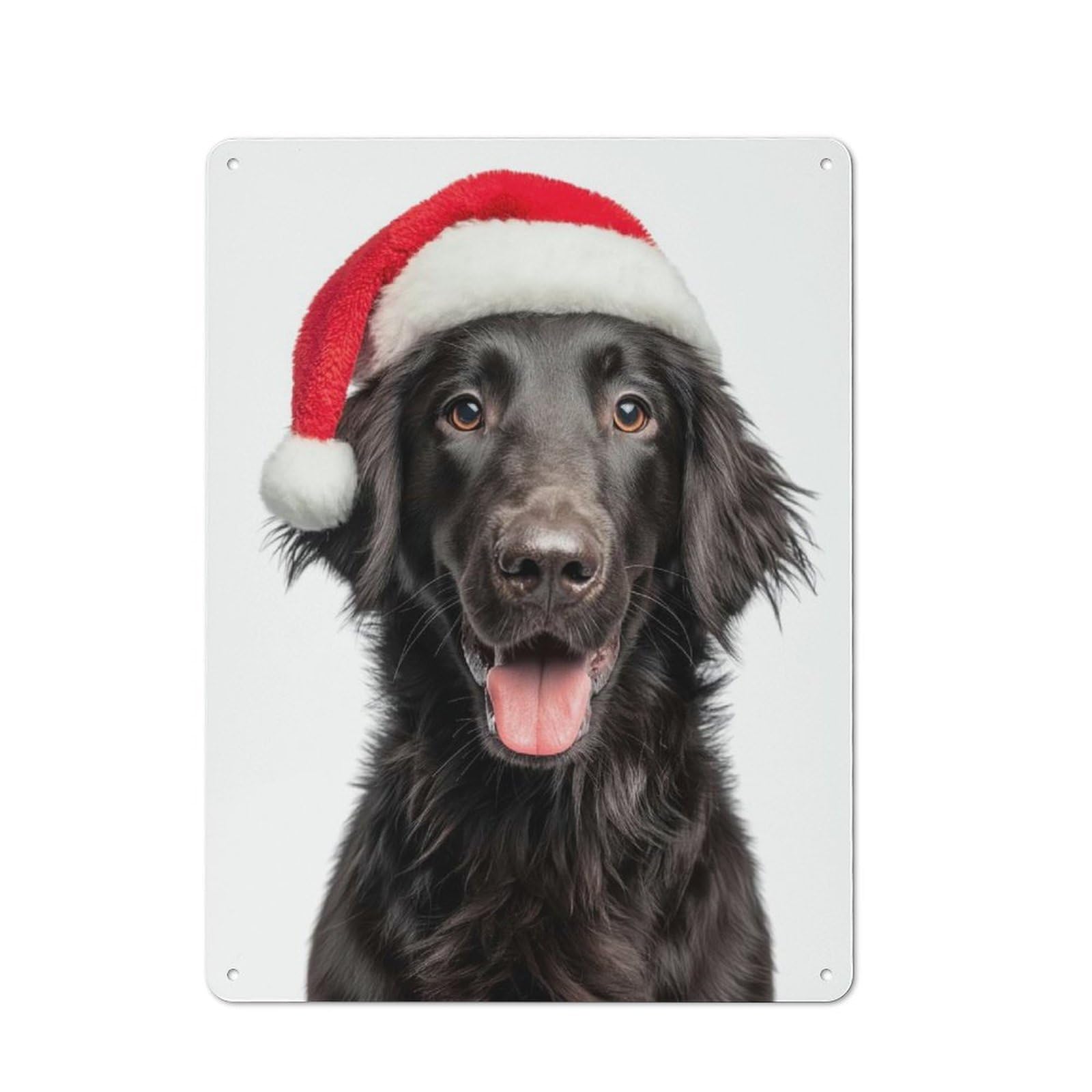 Junmoney Flat-Coated Retriever Dog With Santa Hat Port Metal Sign 40X30cm With Rait For Pub Or Café, Retro Decor, For Cooler-Month Interiors With Retro Character