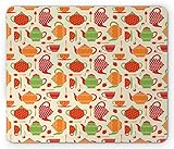 Mousepad Gepunktete Teekannen Im Retro-Stil, Teetassen Und Löffel Mit Erdbeeren, Kirschen Gaming Mousepad Ultradünner Gaming Mausmatte Anti-Ausfransen Office Mousepad 18X22Cm