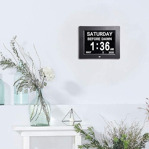 Miniatura 7 de Yescom Calendario digital grande de 8 pulgadas con pantalla LCD para ancianos, 8 opciones de alarma, reloj de demencia regulable para personas
