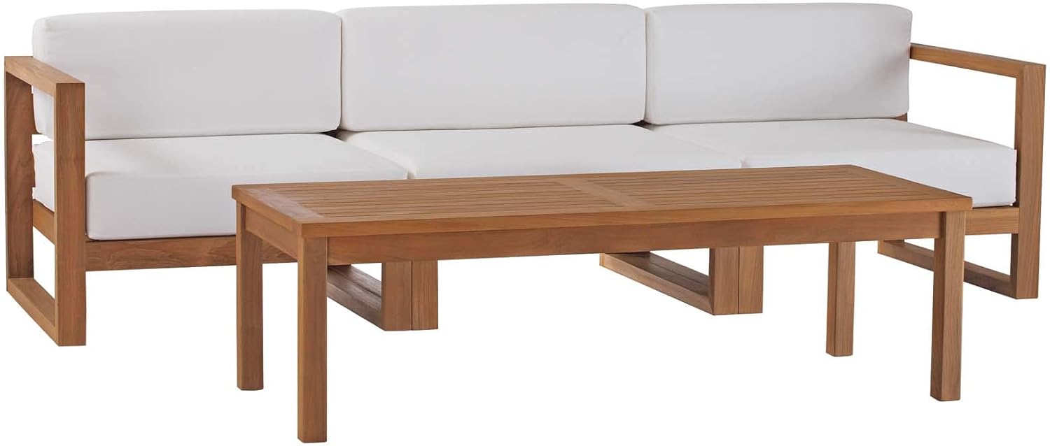 Modway EEI-4257-NAT-WHI-SET Upland Patio Teak Wood 4-Piece Furniture Set, Natural White