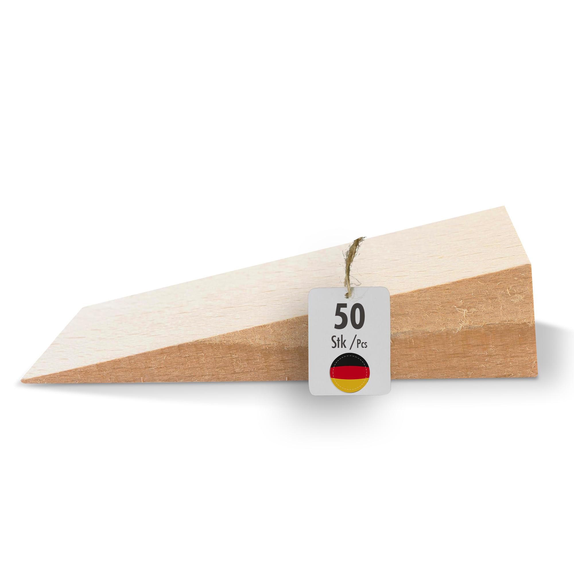 haggiy hardwood wedge - wooden wedge set - natural beech wedges - door stopper - ideal for furniture, assembly, DIY - (LxWxH) 100x40x25 mm - 50 pcs.