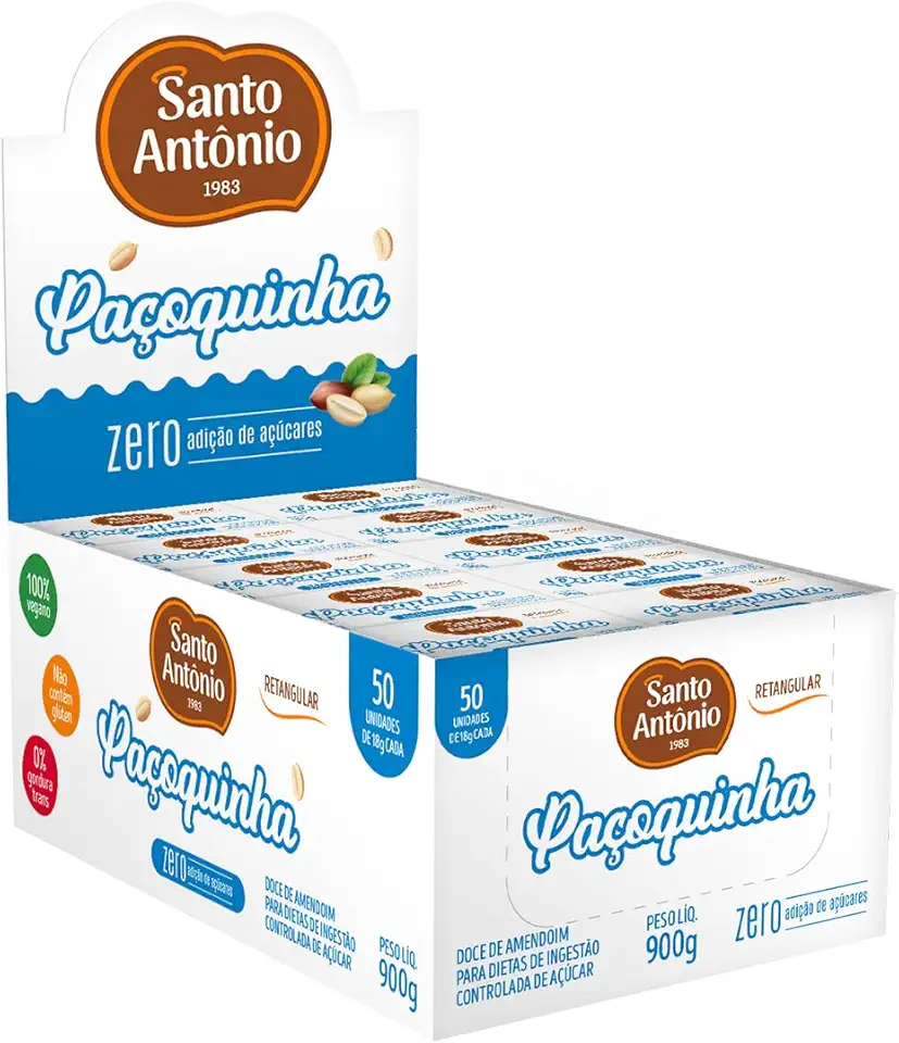 SANTO ANTONIO ALIMENTOS PACOQUINHA RETANGULAR ZERO DISPLAY 900G 50 UN X 18G