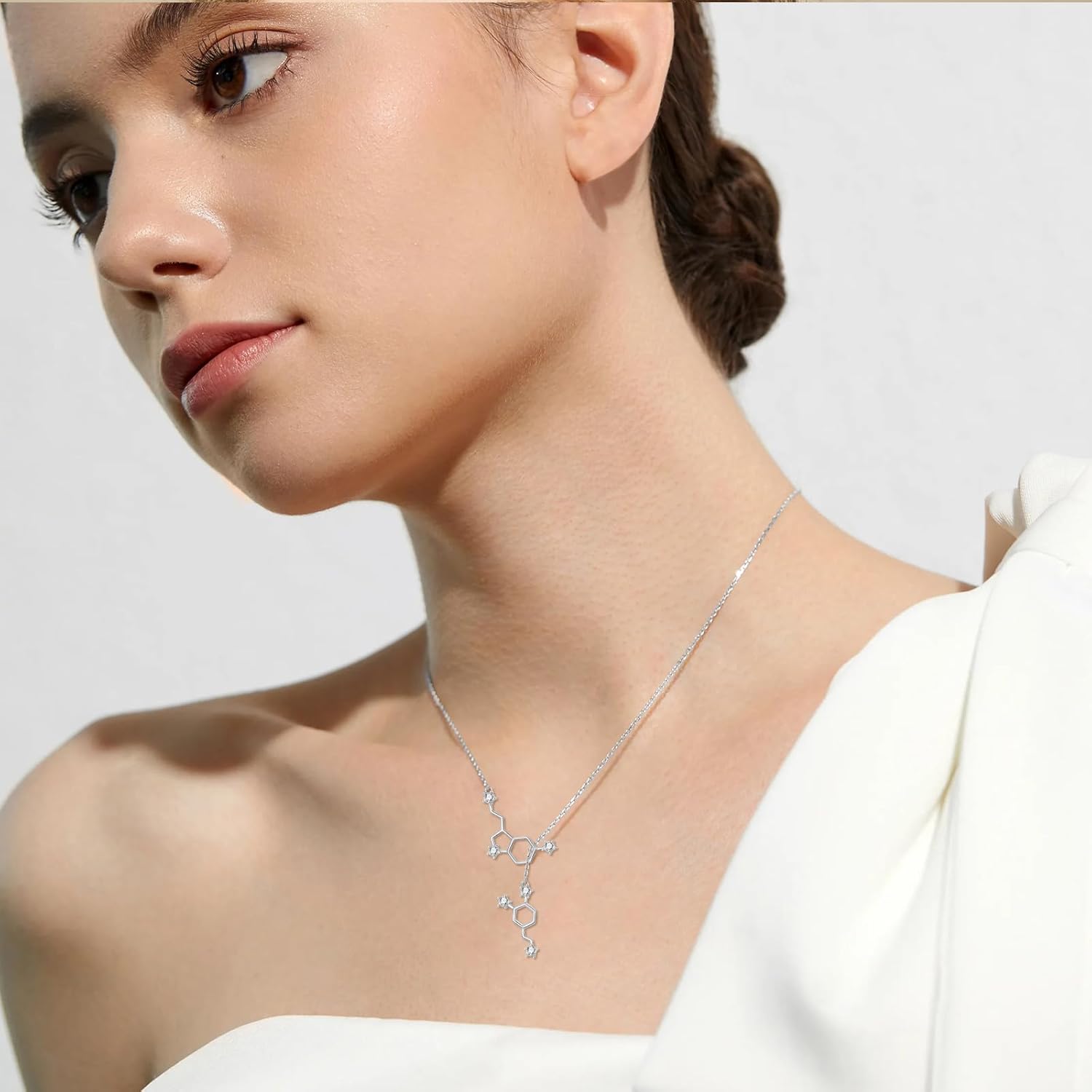 PELOVNY Serotonin Necklace 925 Sterling Silver Happiness Dopamine Molecule Lariat Y Necklace Science Jewelry Chemistry Gifts for Women Mom Wife Her BFF