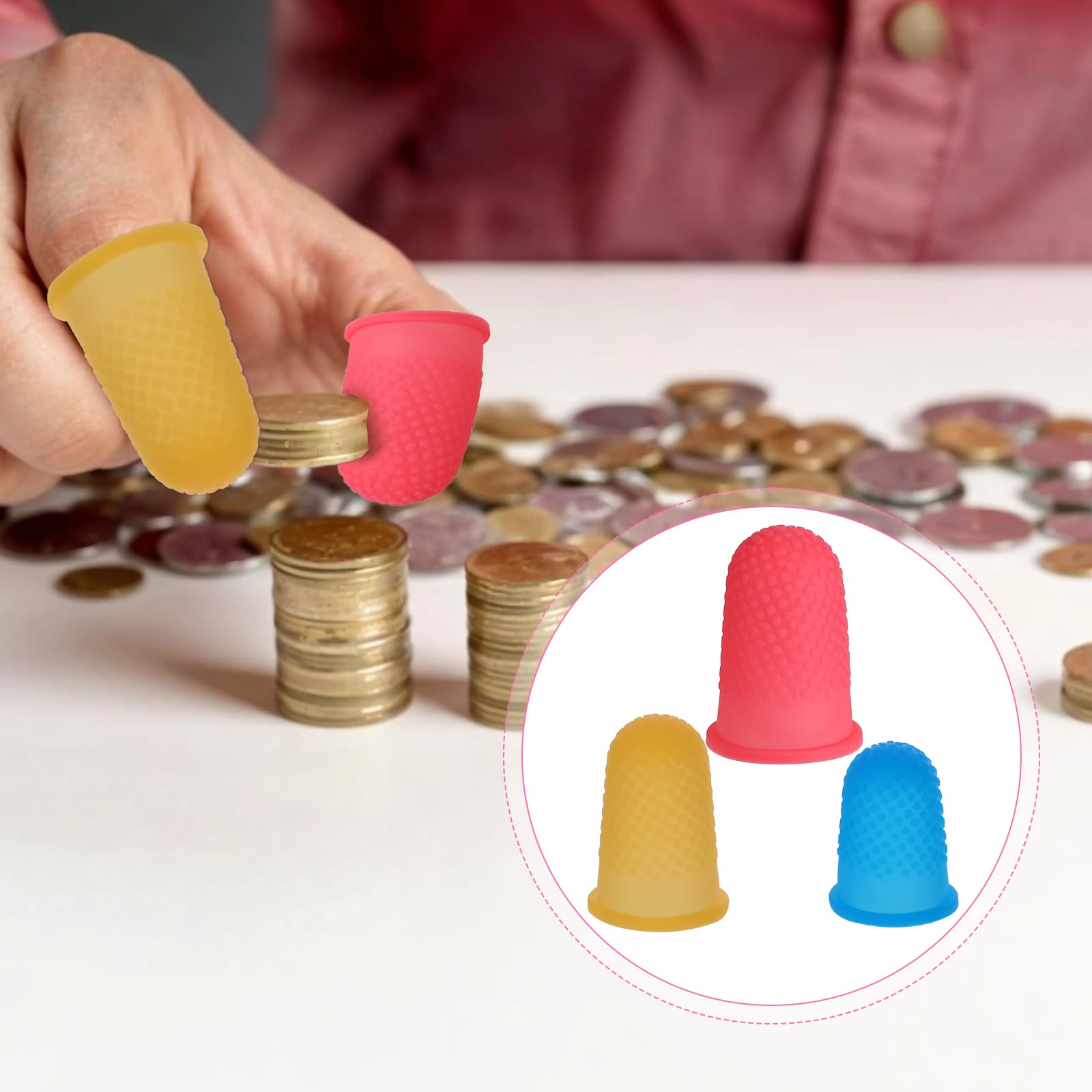 COMNICO 15 ditali in gomma per dita, 3 colori, riutilizzabili, per artigianato