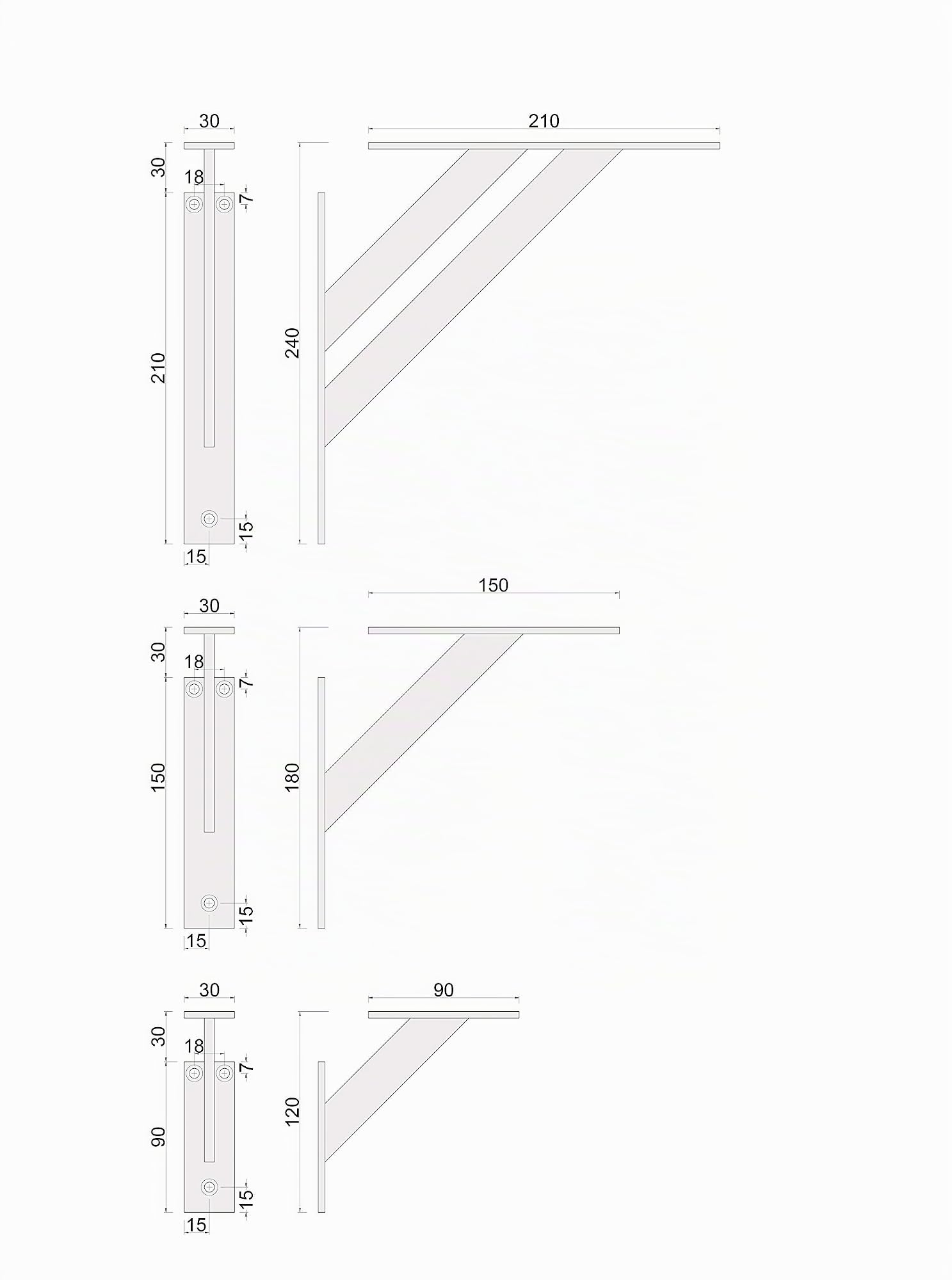 Sossai Soportes de estantería 2 unidades FSHR 240x240 mm de aluminio – soporte de pared para balda – negro – diseño moderno