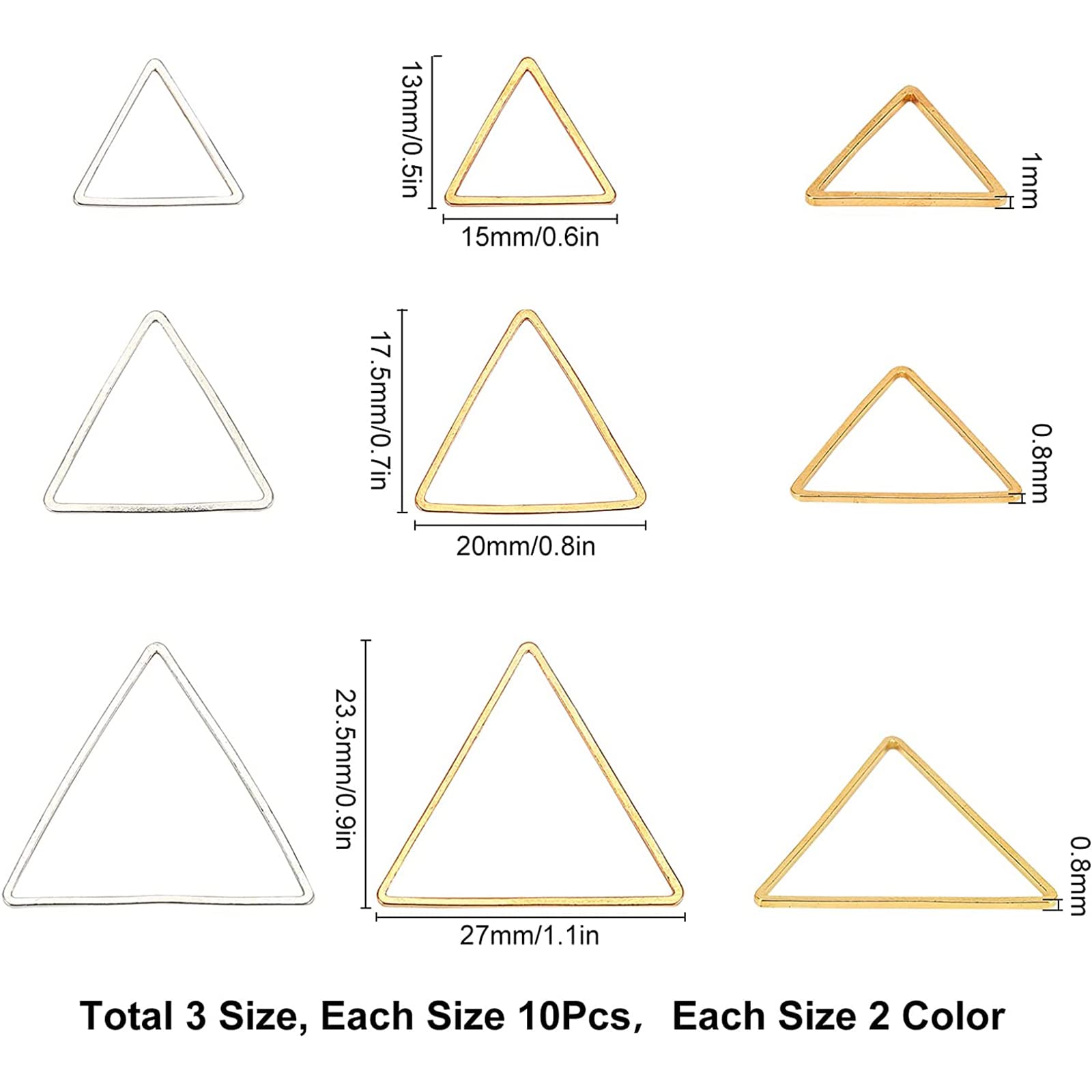 Anneaux De Liaison Triangulaires Craftdady - Lot De 60 - Acier Inoxydable 304 - 6 Tailles - Pour Bijoux Et Résine UV