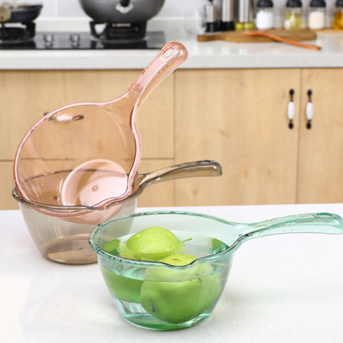 COLLBATH 3pcs Thick Plastic Water Ladles Long Handle Kitchen Scoops Household Water Spoons for Cooking and Bathing (green, Red, Gray)