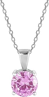 GIVA 925 Silver Zircon Pink Round Pendant with Link Chain | Gifts for Girlfriend,Pendant to Gift Women &amp; Girls | With Cert