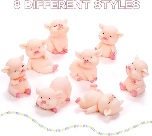 Miniatura 5 de 40 figuras de cerdo en miniatura, lindas figuras de juguete de cerdo rosa, decoración de pastel de cerdo de resina pequeña para decoración de