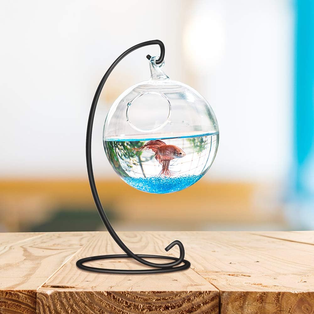 Senignol Ornament Display Stands, 4Pack Iron Ornament Display Holder for Hanging Glass Globe Air Plant Terrarium Stand, Hanging Witch Ball Easter Christmas Decoration(Black, 9 inch)