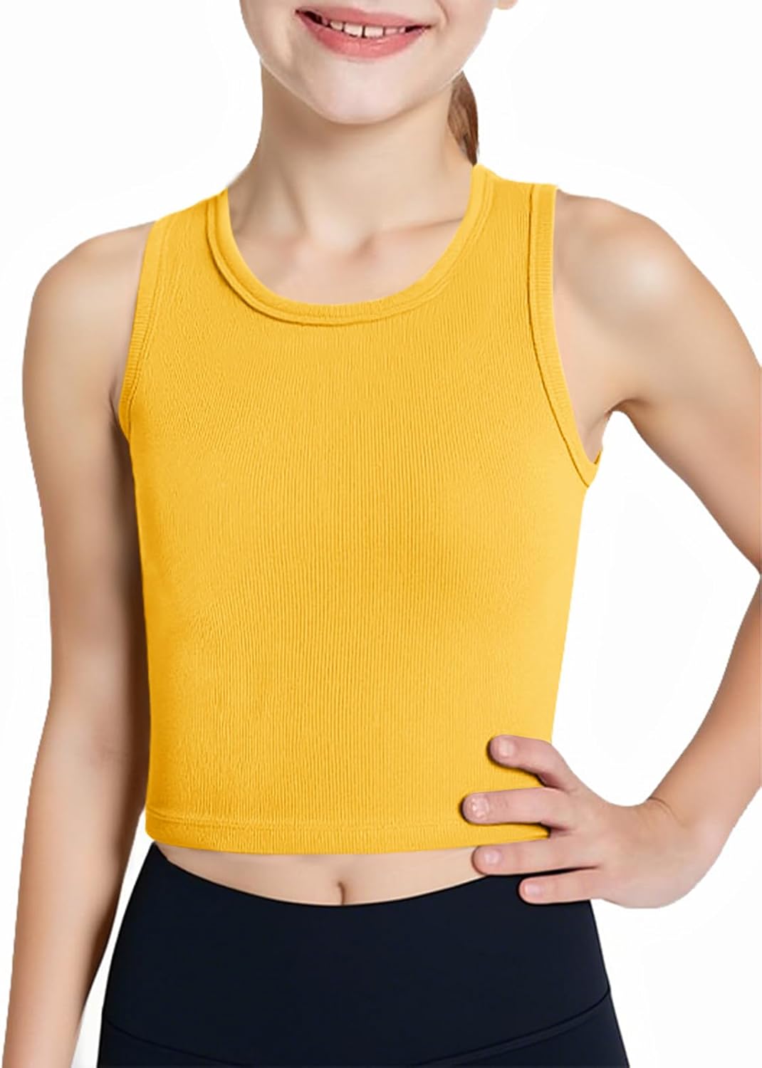 Haloumoning Girls Tank Tops Kids Athletic Ribbed Knit Sleeveless Crop Tops Basic Camisole 5-14 Years