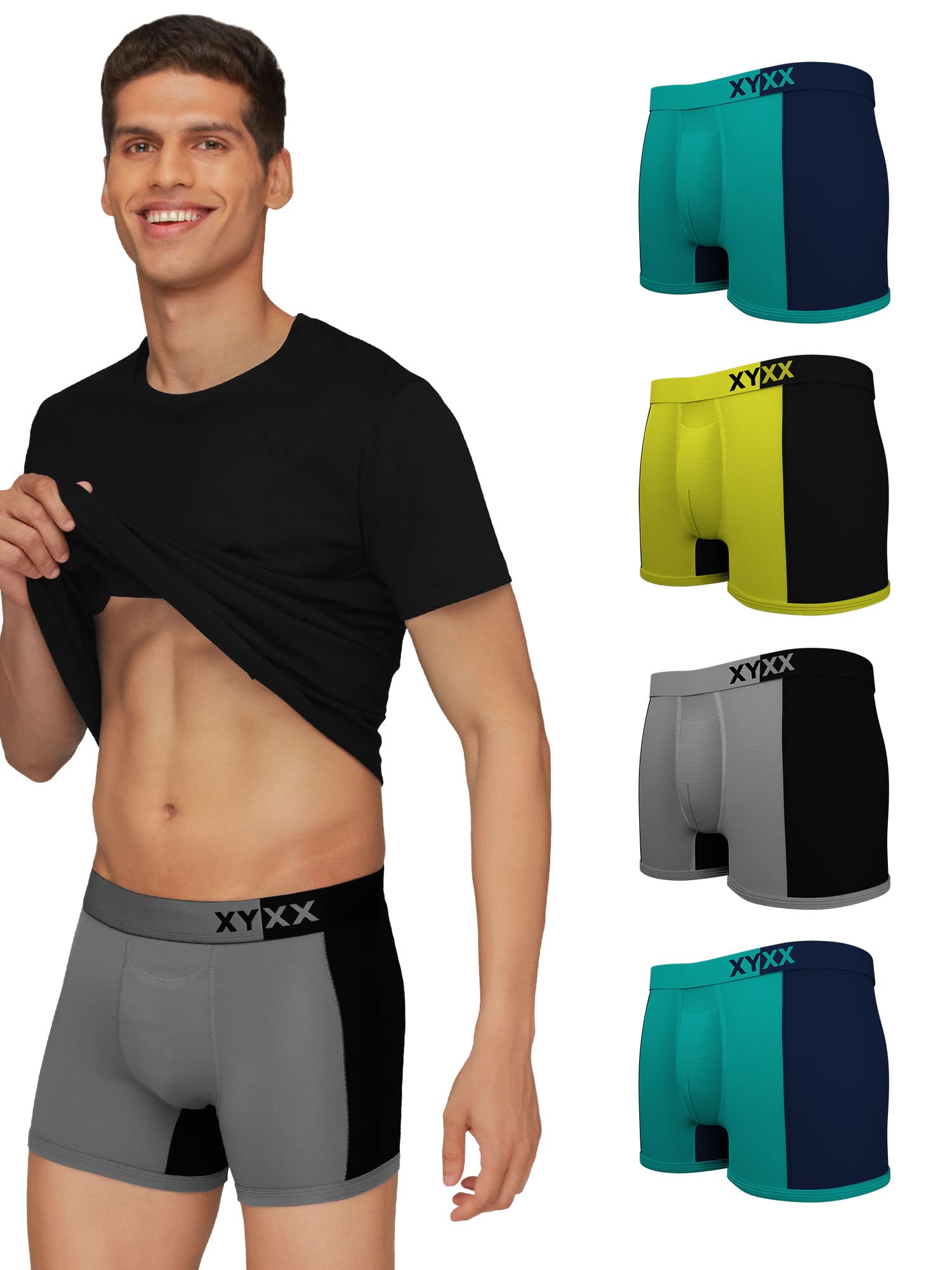 xyxx Men's Dualist Micromodal Regular Fit Colorblock Antimicrobial Trunks with No Marks Waistband (Pack of 5)-picture-21