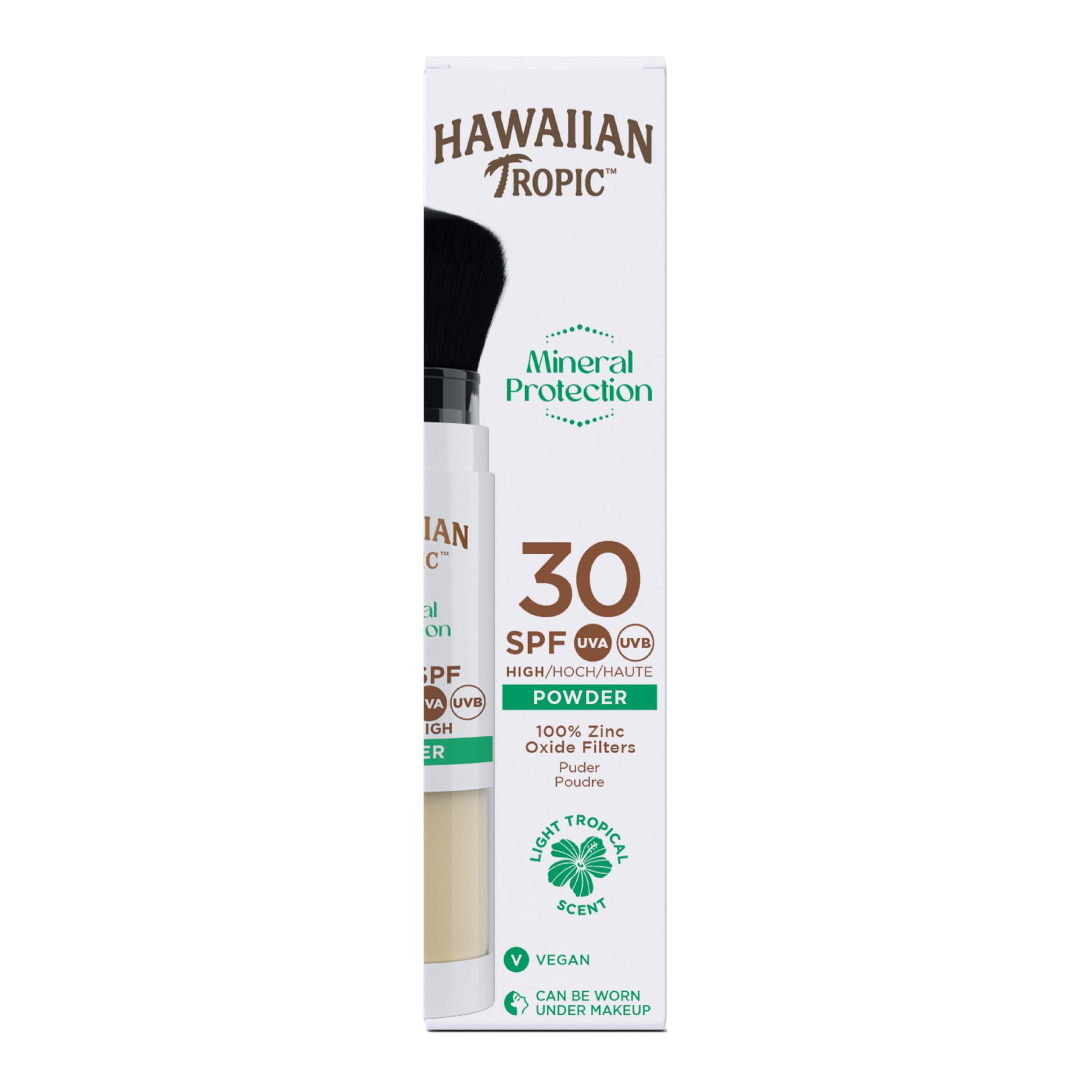 HAWAIIAN Tropic Mineral Brush SPF30 - Protezione solare viso SPF30 in polvere con comodo applicatore a pennello - Con filtri minerali