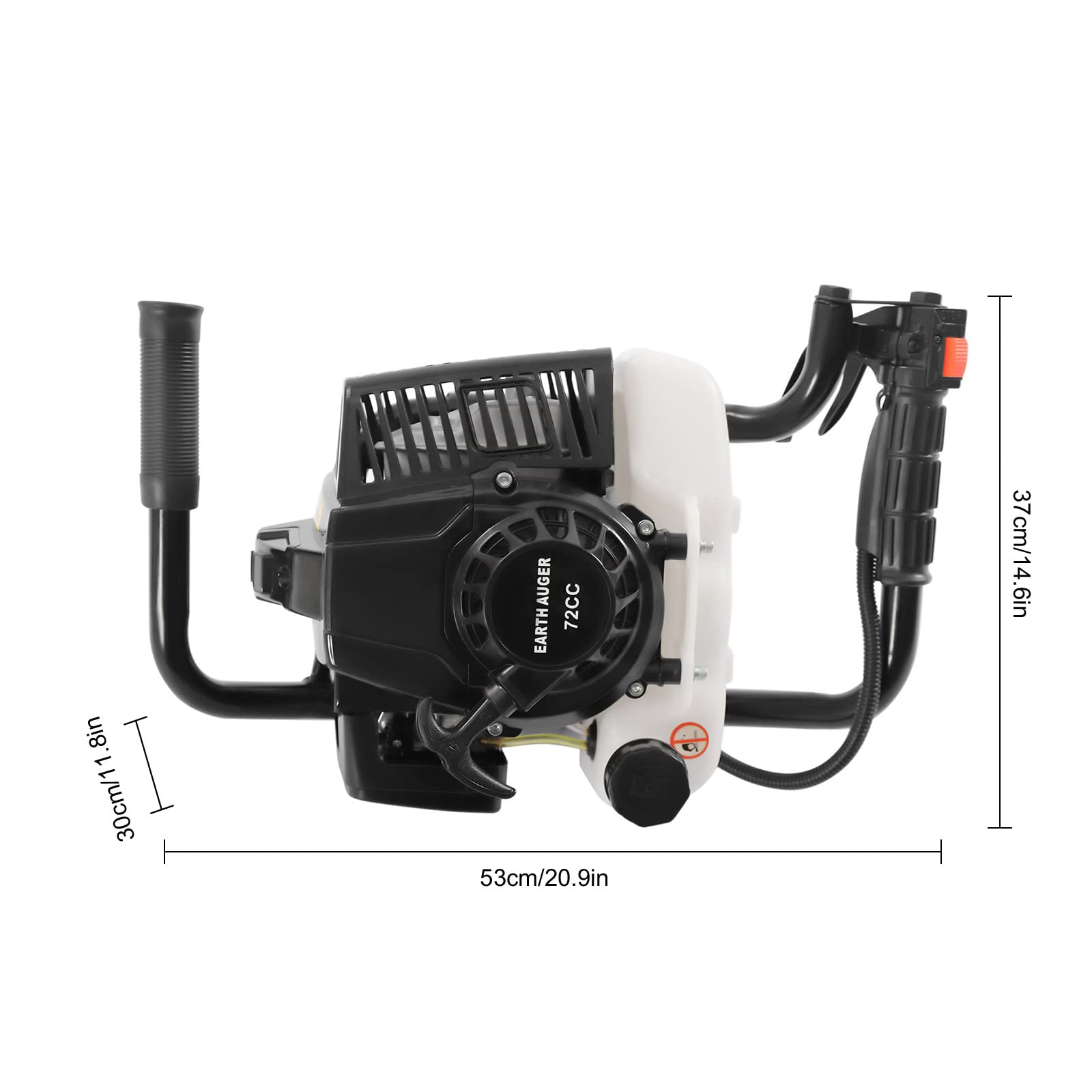 72CC 2-suwowe wiertło do gleby na benzynę, 3 kW, 8500 obr./min, ręczne wiertło ogrodowe 300 mm, 250 mm, 150 mm, z 3 prętami przedłużającymi, pojemność zbiornika paliwa 1,2 l