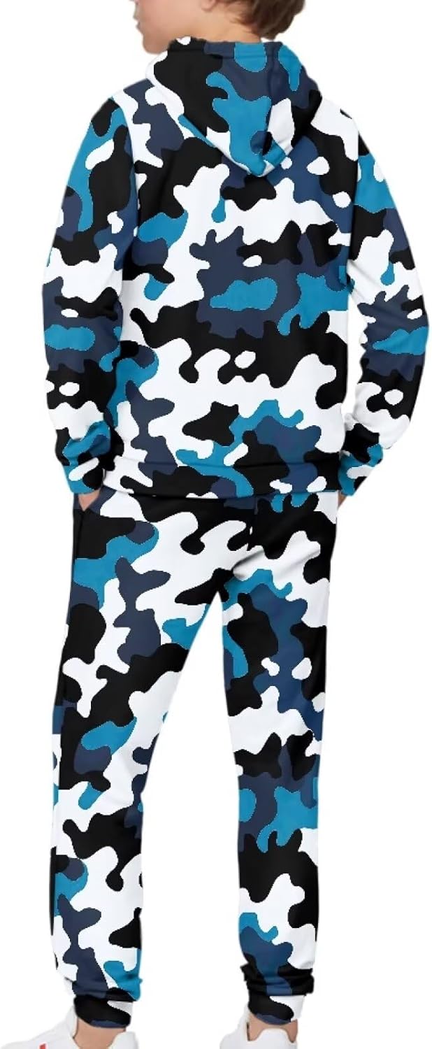 doginthehole Hoodie and Jogger Set for Boy Athletic Tracksuit Long Sleeve Sweatshirt and Sweatpants with Pockets 5-12Y
