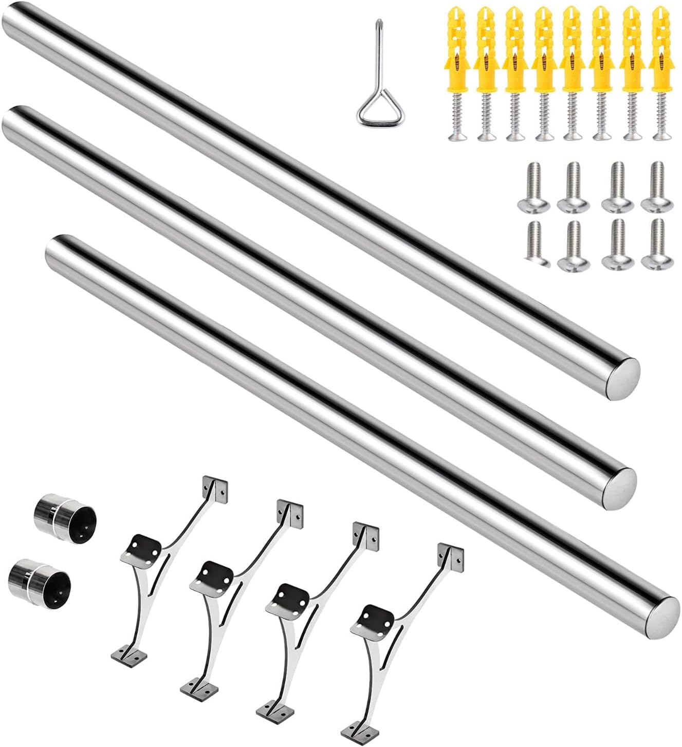 Karpevta Bar Foot Rail Kit,Stainless Steel Tubing, 2'' OD,Tubing Complete Kit,Bar Mount Foot Rail Kit with Internal Connector Bar Mount Foot Rail Bracket Flat End Cap (8 ft =36 in x 2 and 24 in x1)