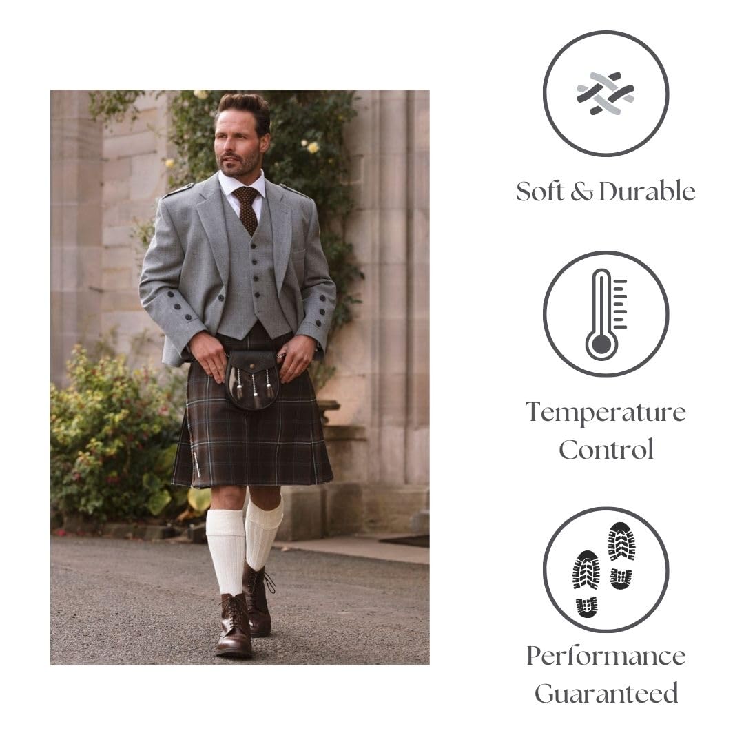 Chaussettes de kilt pour homme – Chaussettes habillées Highland en laine mérinos mélangée – Fabriquées en Écosse – Vêtements Highland pour hommes, tenues formelles et activités de
