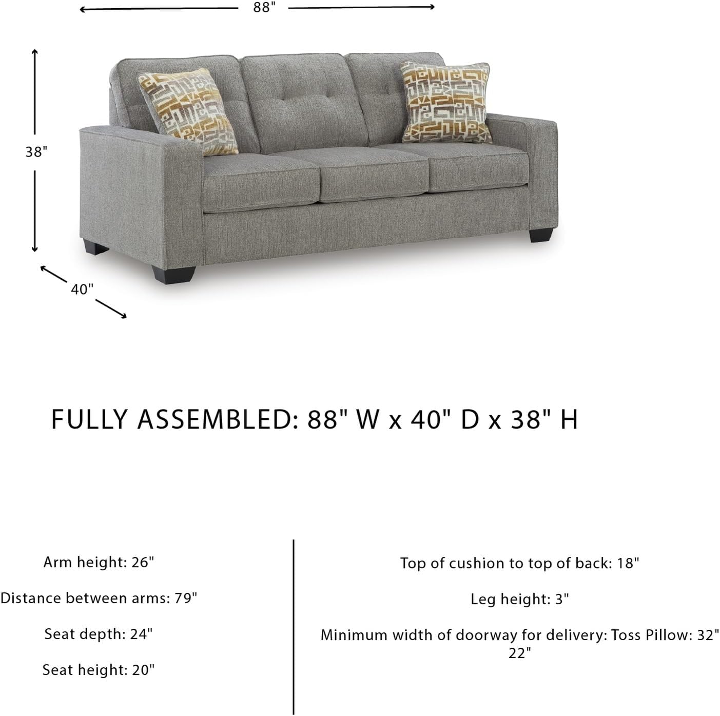 Signature Design by Ashley Fanciful Classic Sofa Sleeper with Tufted Cushion, Removable Cushion, and Bi-Fold Memory Foam Mattress, Queen, Light Gray
