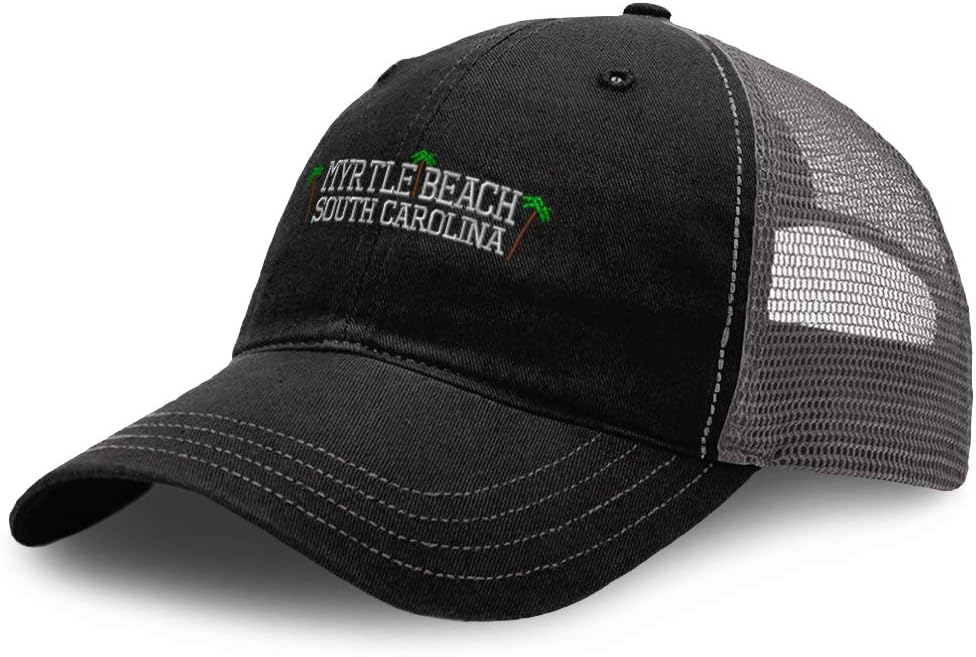 Richardson Trucker Mesh Hat Myrtle Beach South Carolina Embroidery Cotton Dad Hats for Men & Women Snapback Black Charcoal