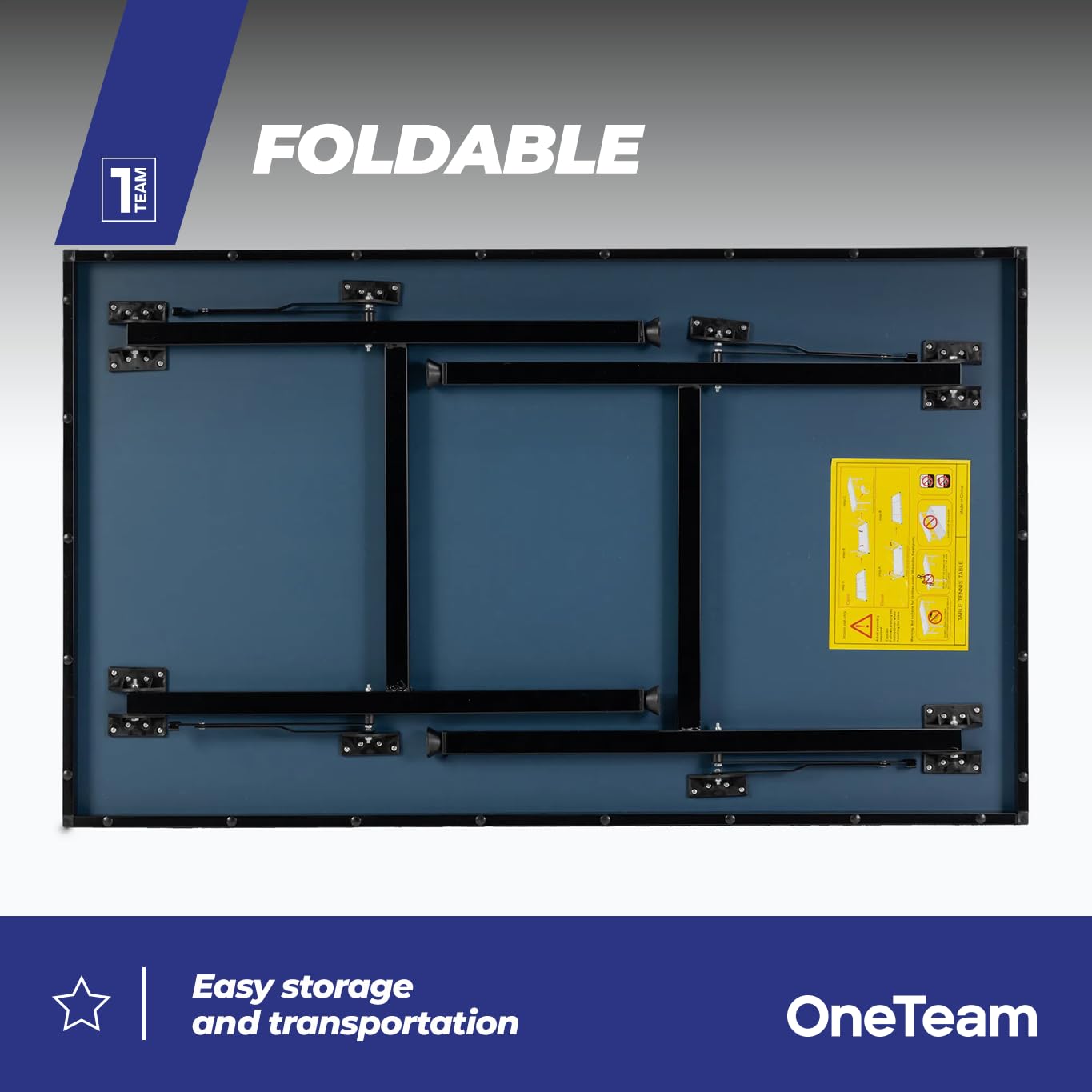 OneTeam Mesa de Ping Pong para Juegos de Interior con Rejilla y Placas Plegables con 2 Compartimentos para Bolas y palés, Ruedas de Transporte con función de Bloqueo