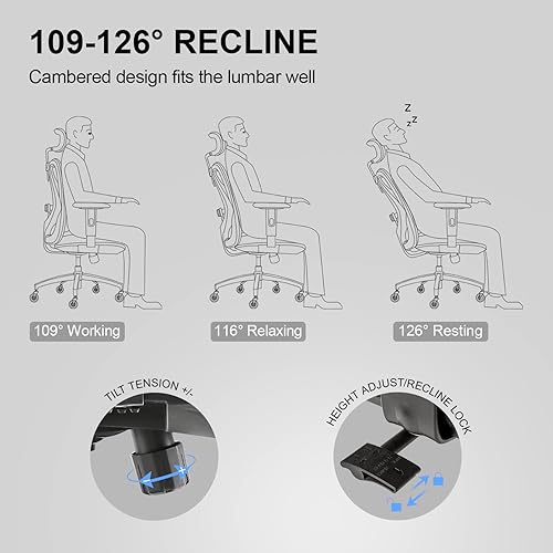 Miniatura 7 de XUER Silla de oficina ergonómica, silla de escritorio de malla para computadora con soporte lumbar de esponja ajustable, cojín grueso, reposabrazos