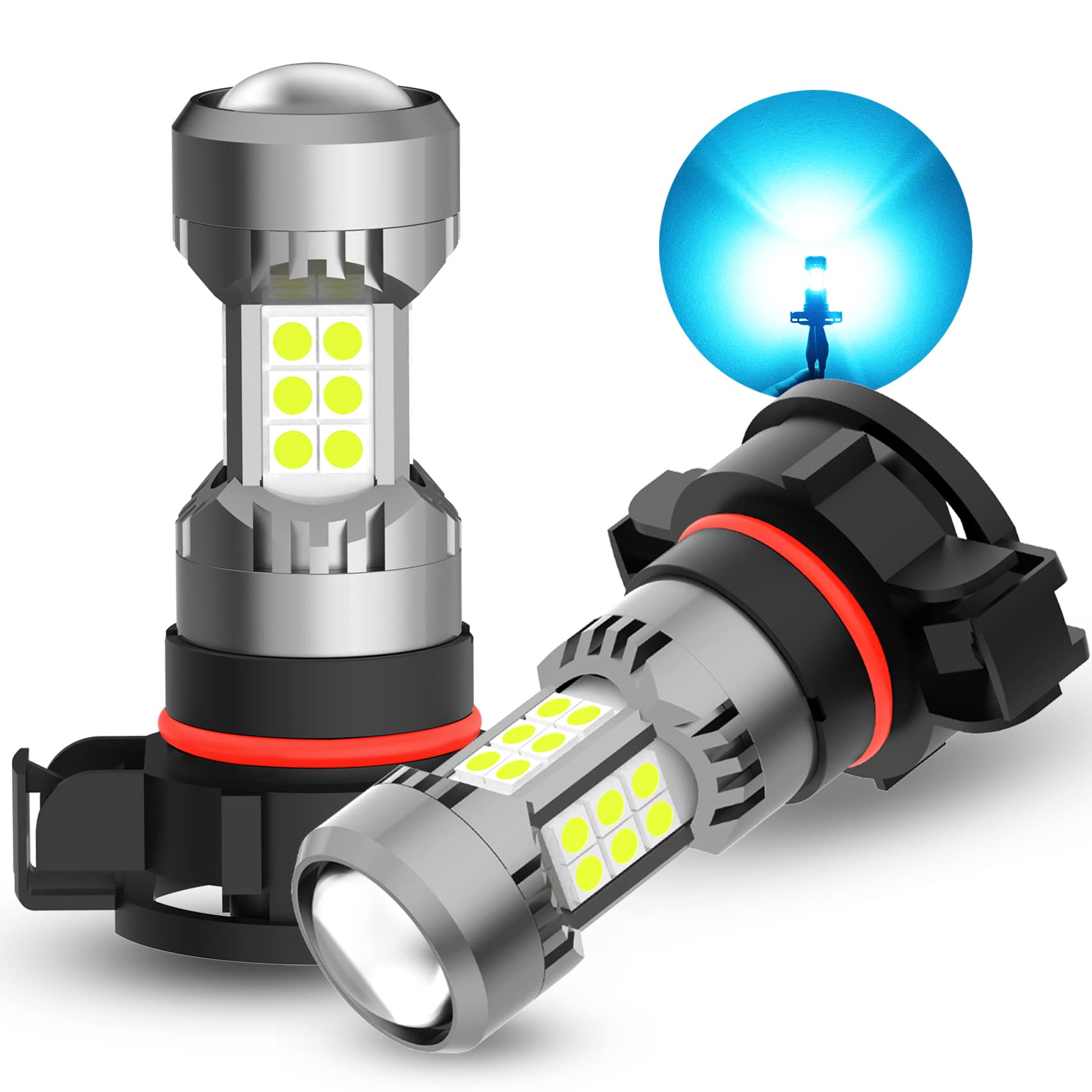 PHINLION 2504 PSX24W Ice Blue LED Fog Light Bulbs, 3200 Lumens Super Bright 12V 3030 30-SMD 12276 Fog Lights or DRL Replacement for Cars, Pack of 2
