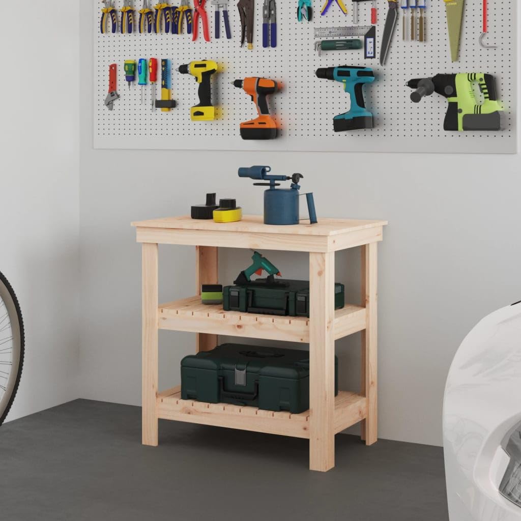 vidaXL Banco de Trabajo Mesa Herramienta Estantería Escritorio Taller Garaje Bricolaje Mueble Almacenamiento de Madera Maciza de Pino