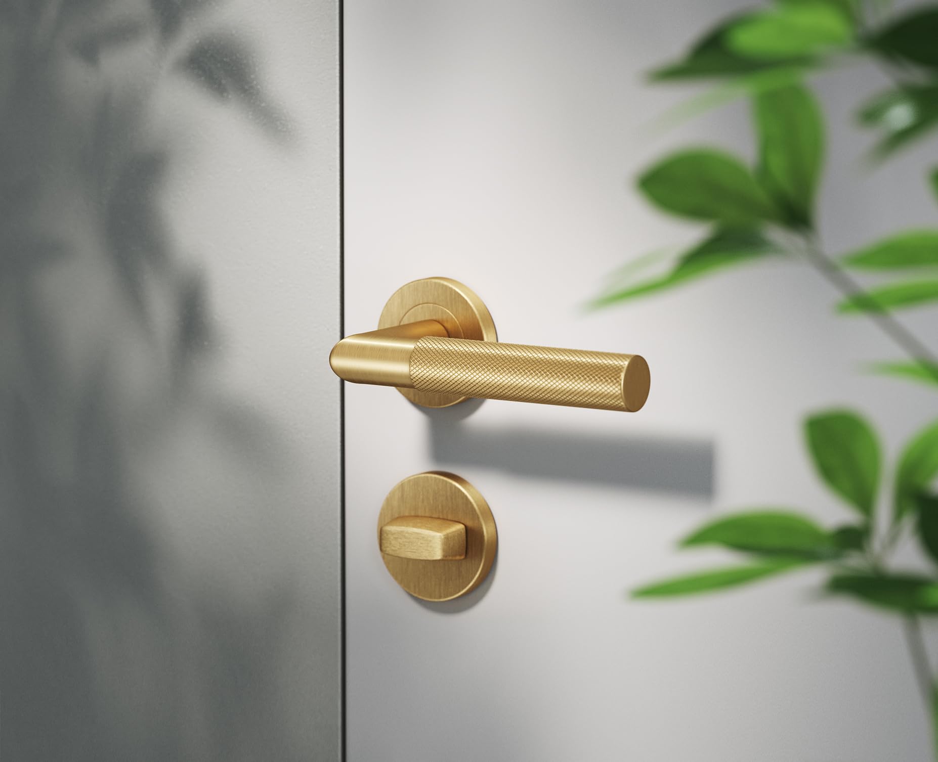 ERGO line BAUHAUS Modern, Gold Türbeschlag Türgriff für Badtüren WC PVD-Gold matt L-FORM, Rund-Rosette Drückergarnitur, Türklinke, Türdrücker