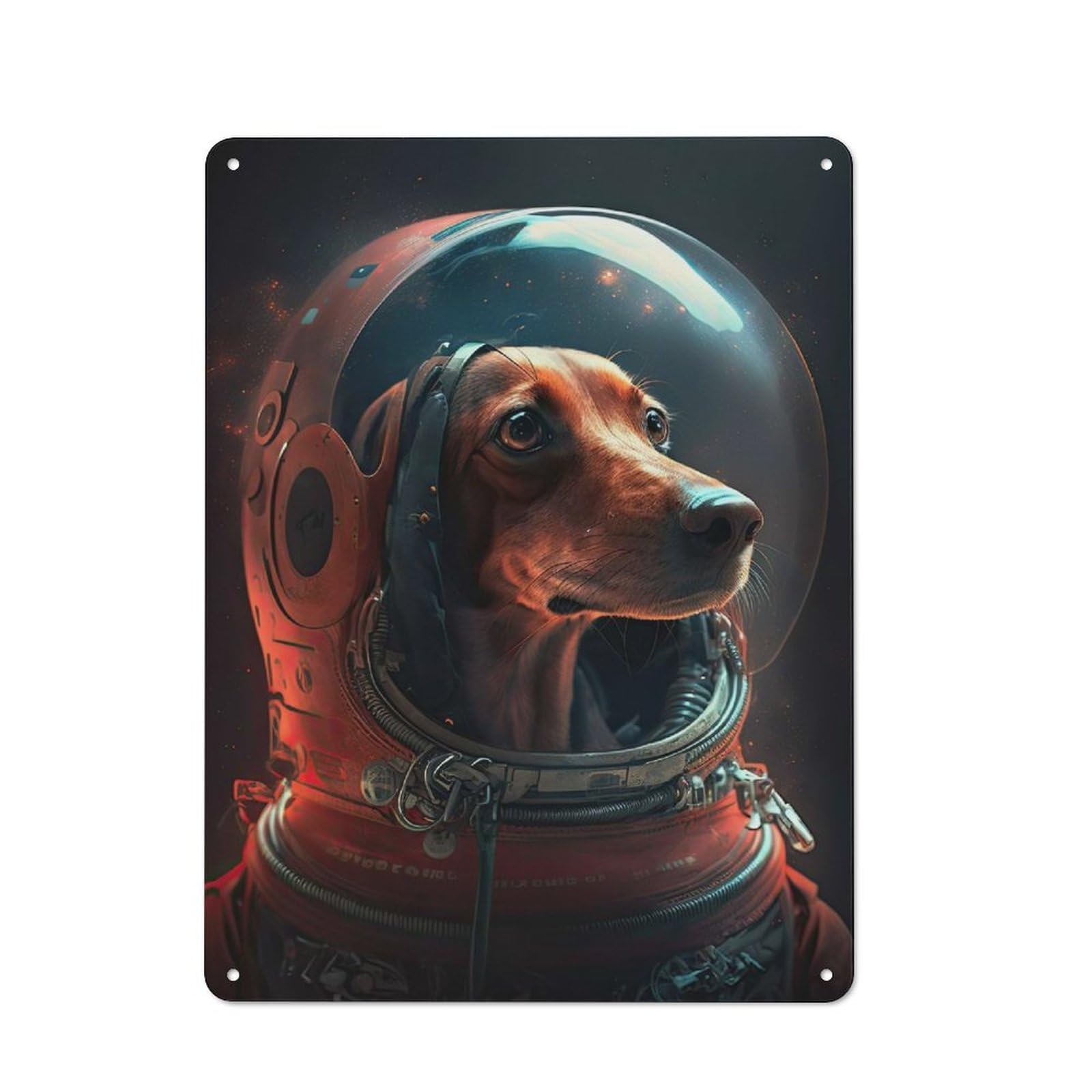 Junmoney Style-9 Red Dachshund Astronaut Retro Metal Plaque 40X30cm For Guest Room Or Hallway, Housewarming Present For People Styling Guest Room And Hallway