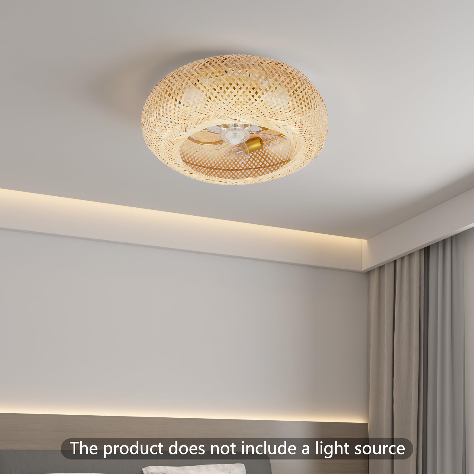 Ventilatore a soffitto in rattan da 20 pollici, con telecomando, illuminazione e funzione timer, 6 velocità ventilatore a soffitto