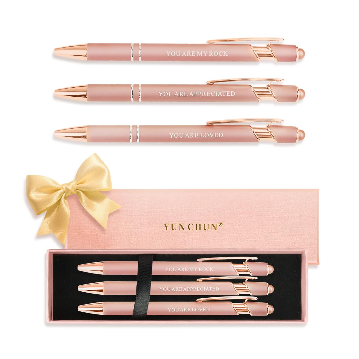 YUN CHUN 3PCS Fancy Ballpoint Pen Sets Gifts for Mom, Cute Black Ink Pens with Appreciated Words, Elegant Nice Writing Pens for Mothers Day Gifts, Birthday Gift Idea for Mom from Daughter Son